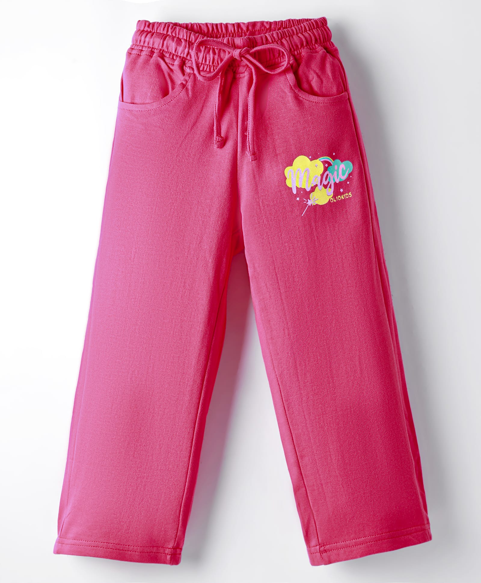 Olio Kids Looper Knit Full Length Lounge Pant with Rainbow Print - Fuchsia-picture-8