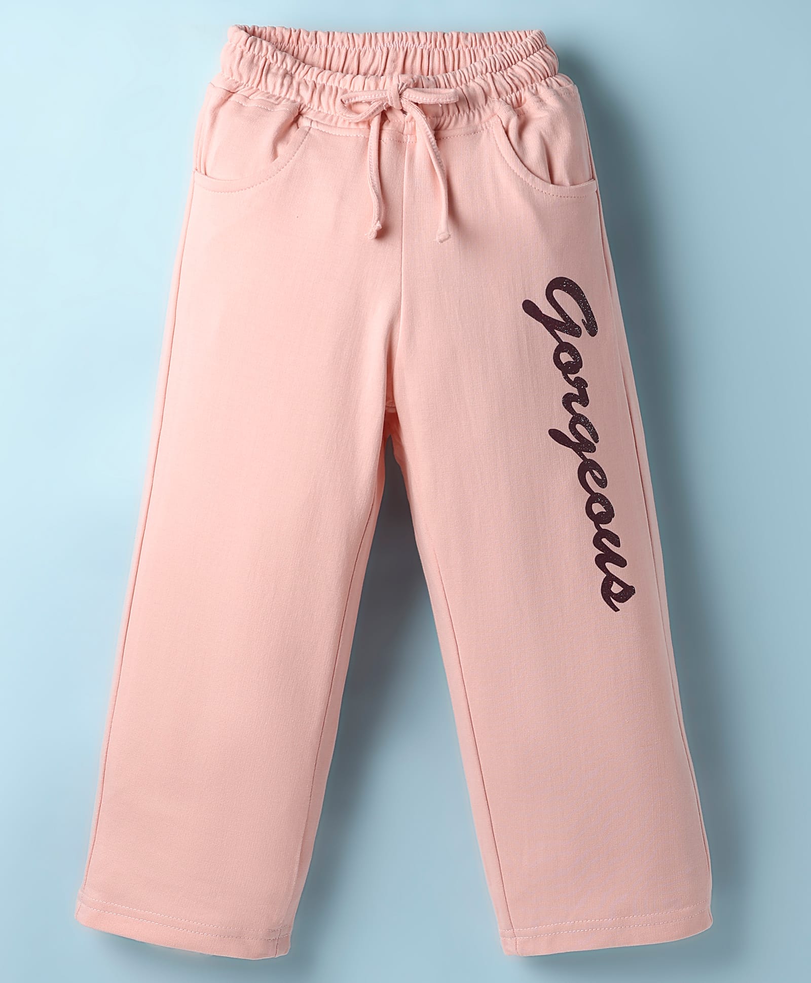 Olio Kids Looper Knit Full Length Lounge Pant with Text Print - Pink-picture-34