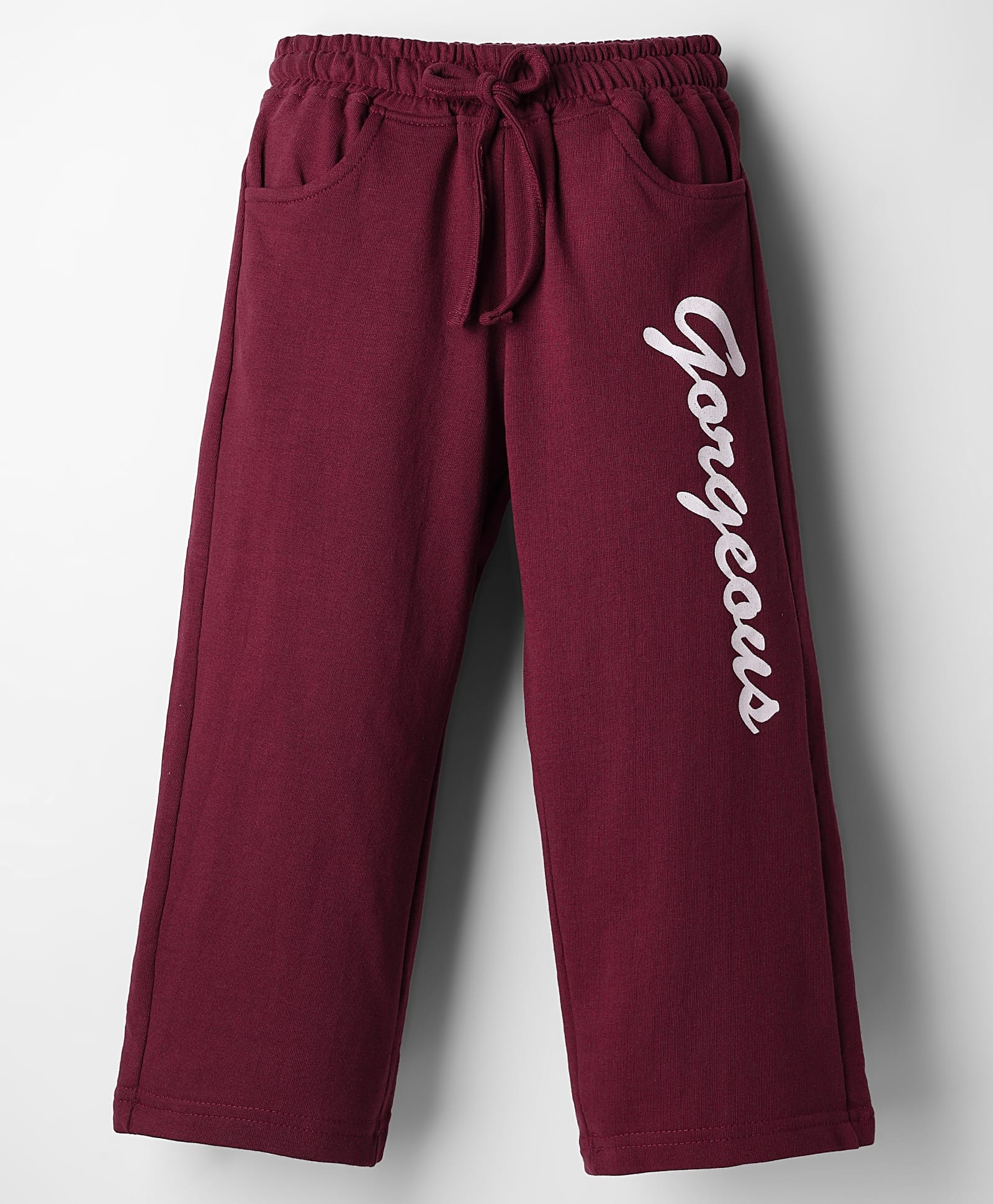 Olio Kids Looper Knit Full Length Lounge Pant with Text Print - Maroon-picture-16
