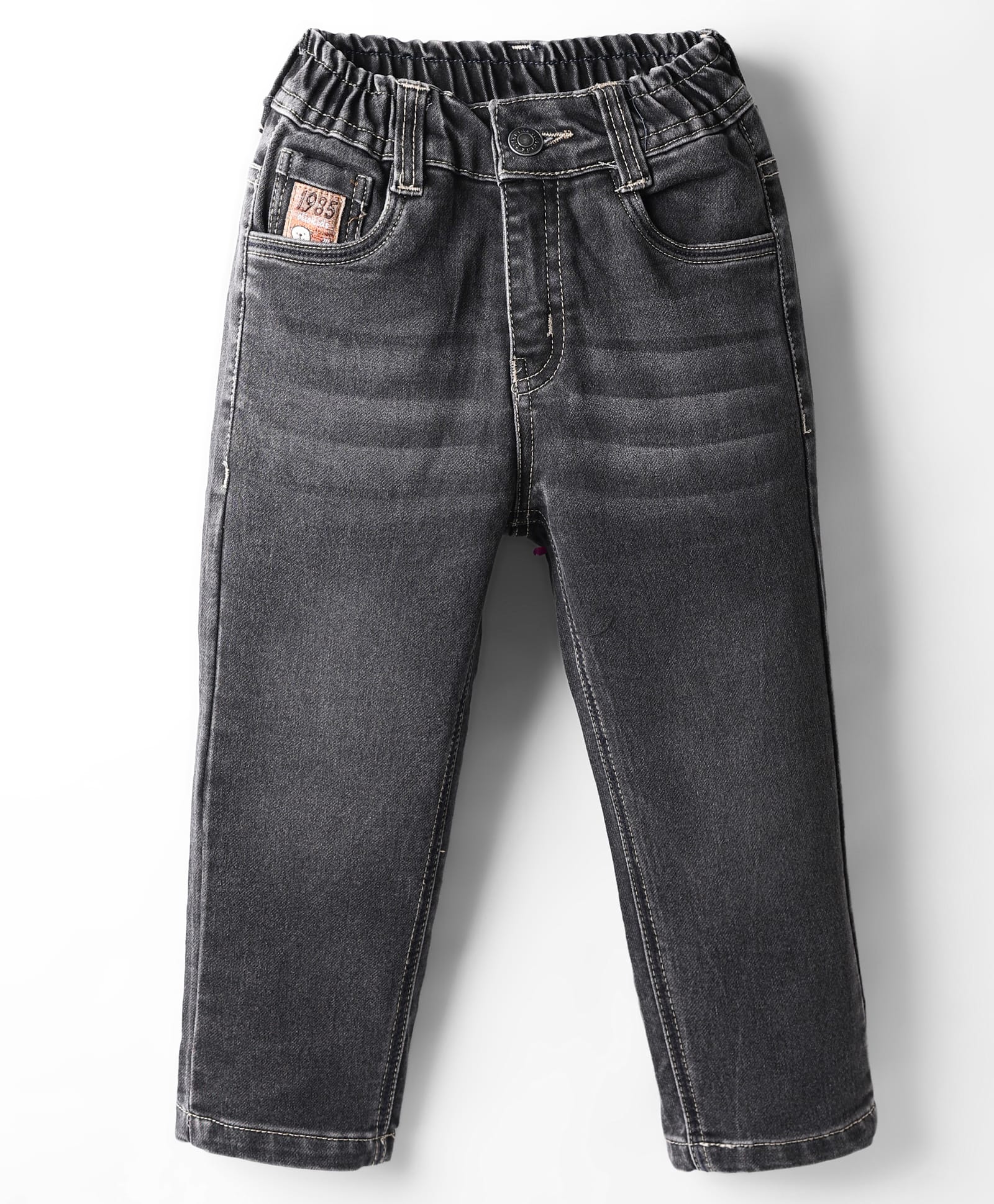 Olio Kids Denim Woven Full Length Solid Colour Jeans - Grey-image-18