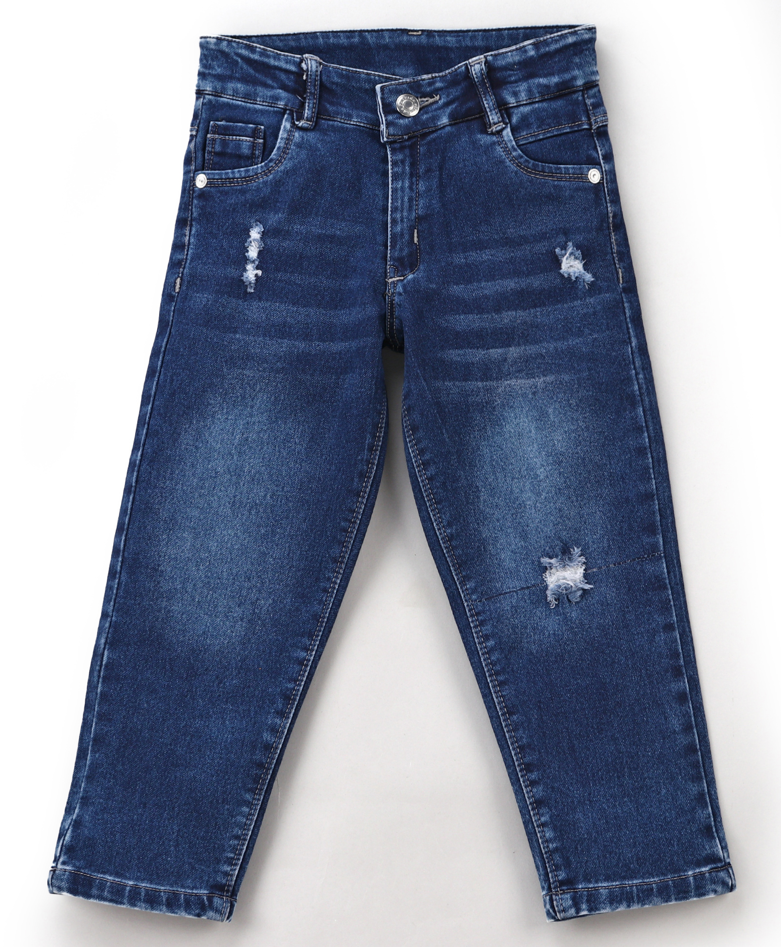 Olio Kids Denim Woven Full Length Distressed Jeans - Navy Blue-picture-23
