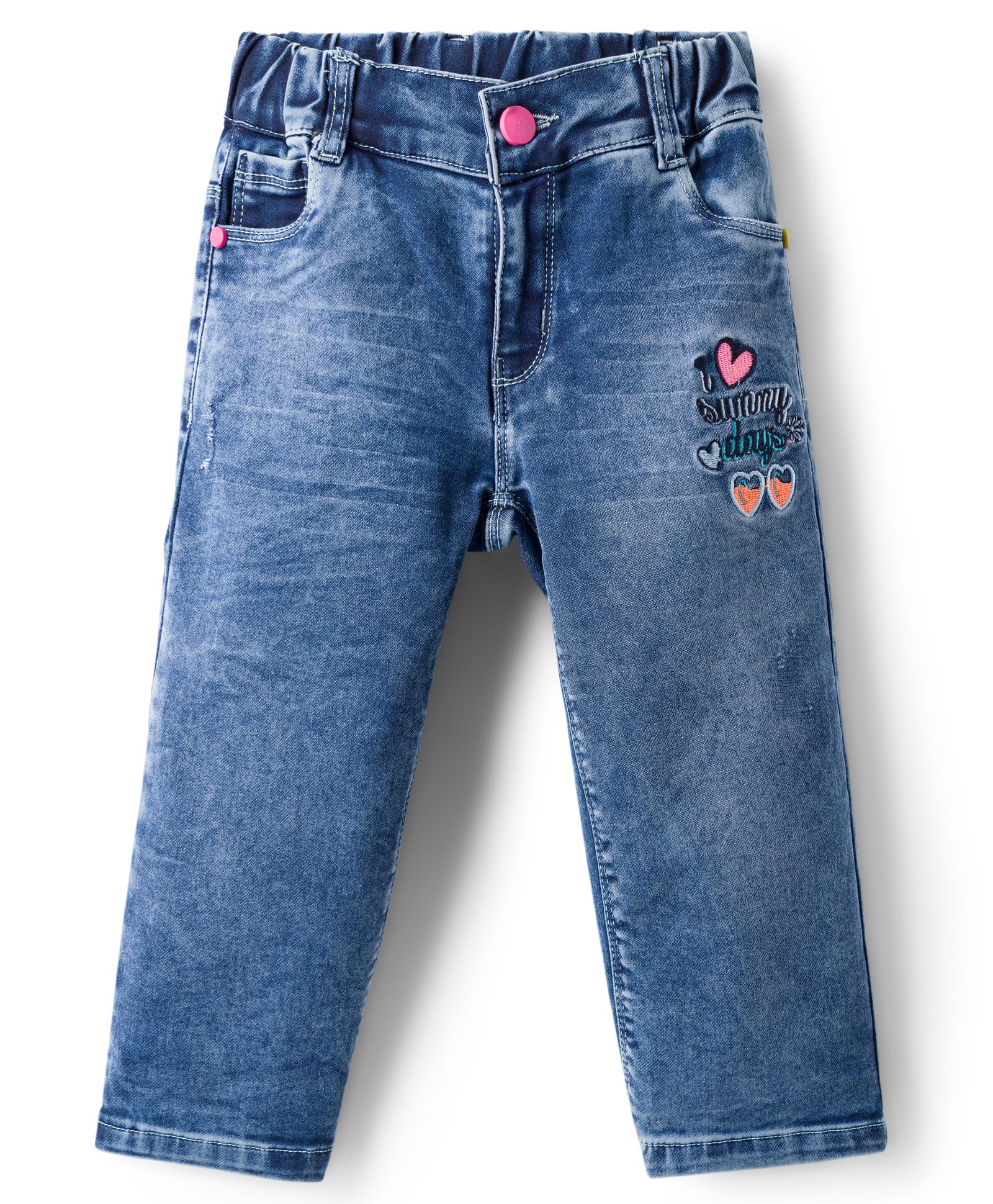 Olio Kids Denim Woven Full Length Jeans With Text Embriodery - Blue-picture-33