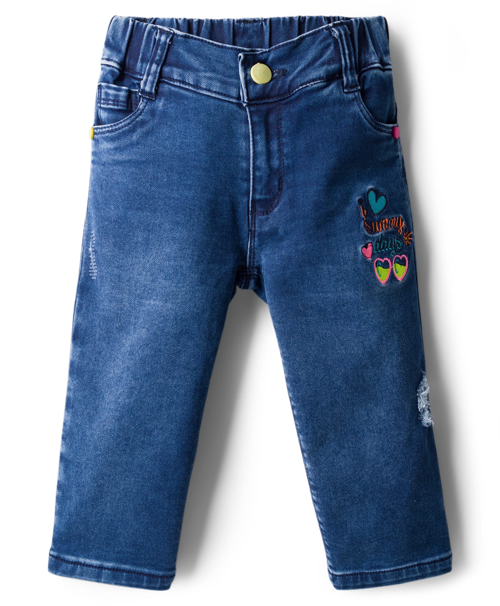 Olio Kids Denim Woven Full Length Jeans With Text Embriodery - Navy Blue-picture-15