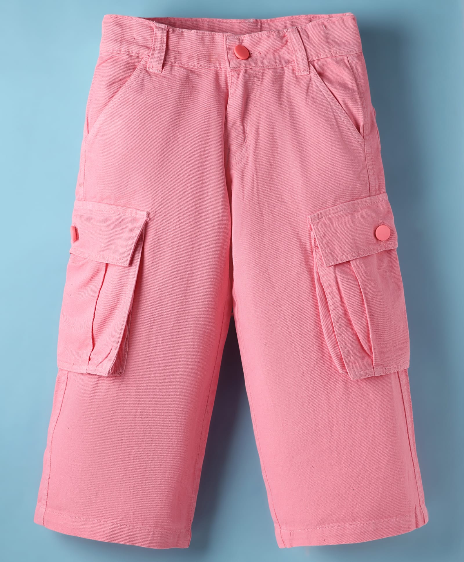Olio Kids Cotton Woven Full Length Solid Color Trouser with Cargo Pocket - Pink-picture-25
