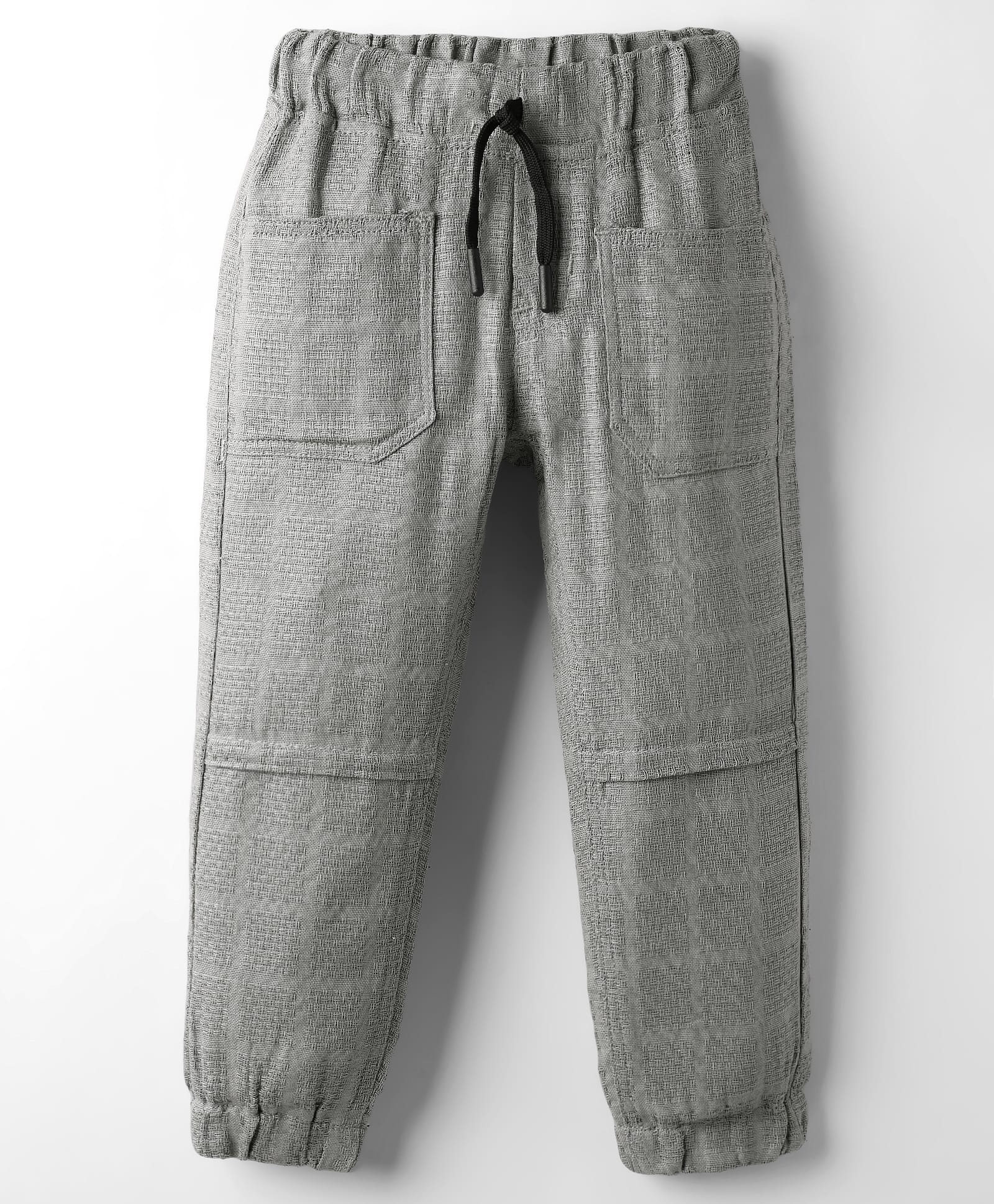 Olio Kids Cotton Woven Full Length Solid Color Trouser - Grey-picture-17