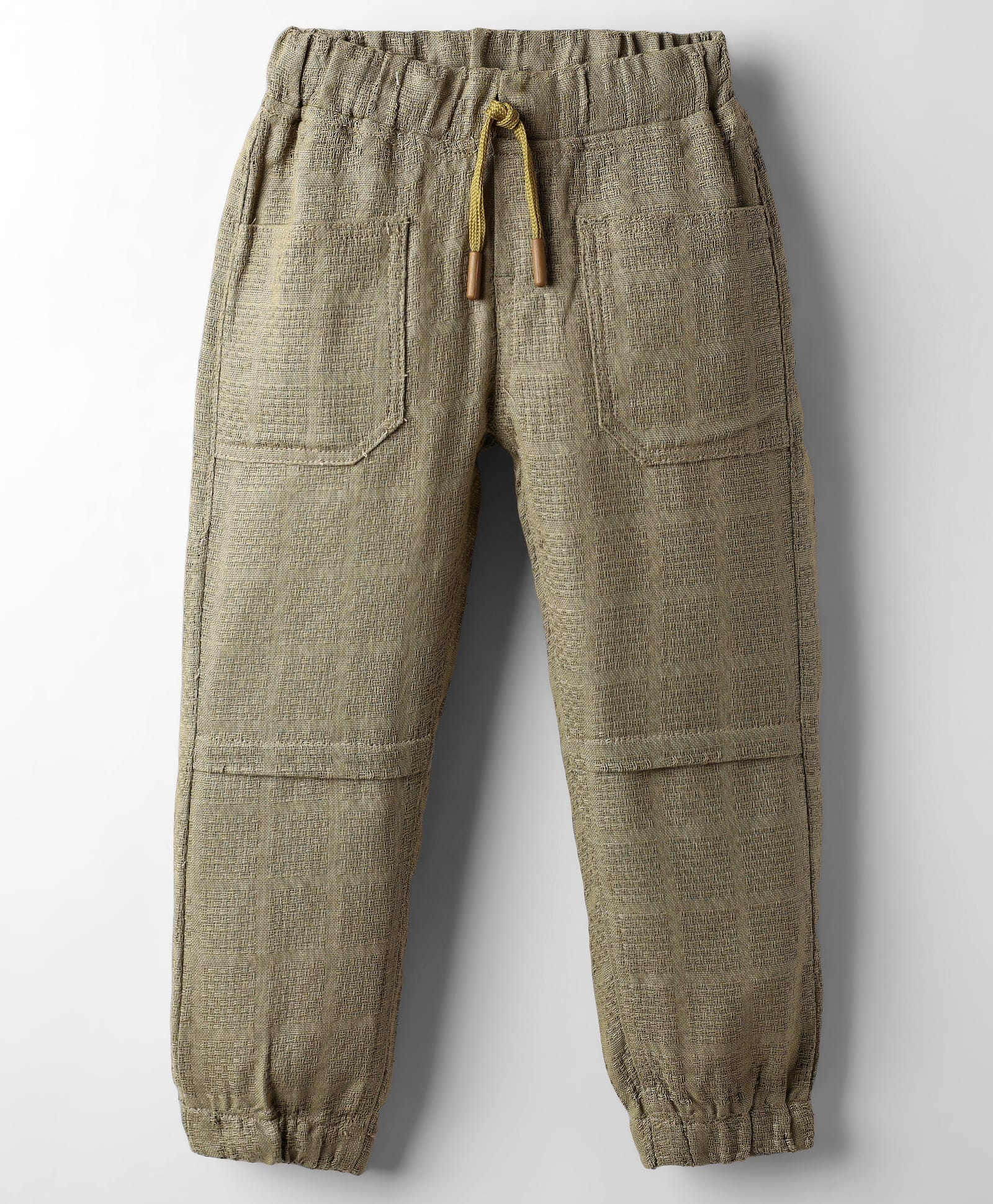 Olio Kids Cotton Woven Full Length Solid Color Trouser - Light Brown-picture-26