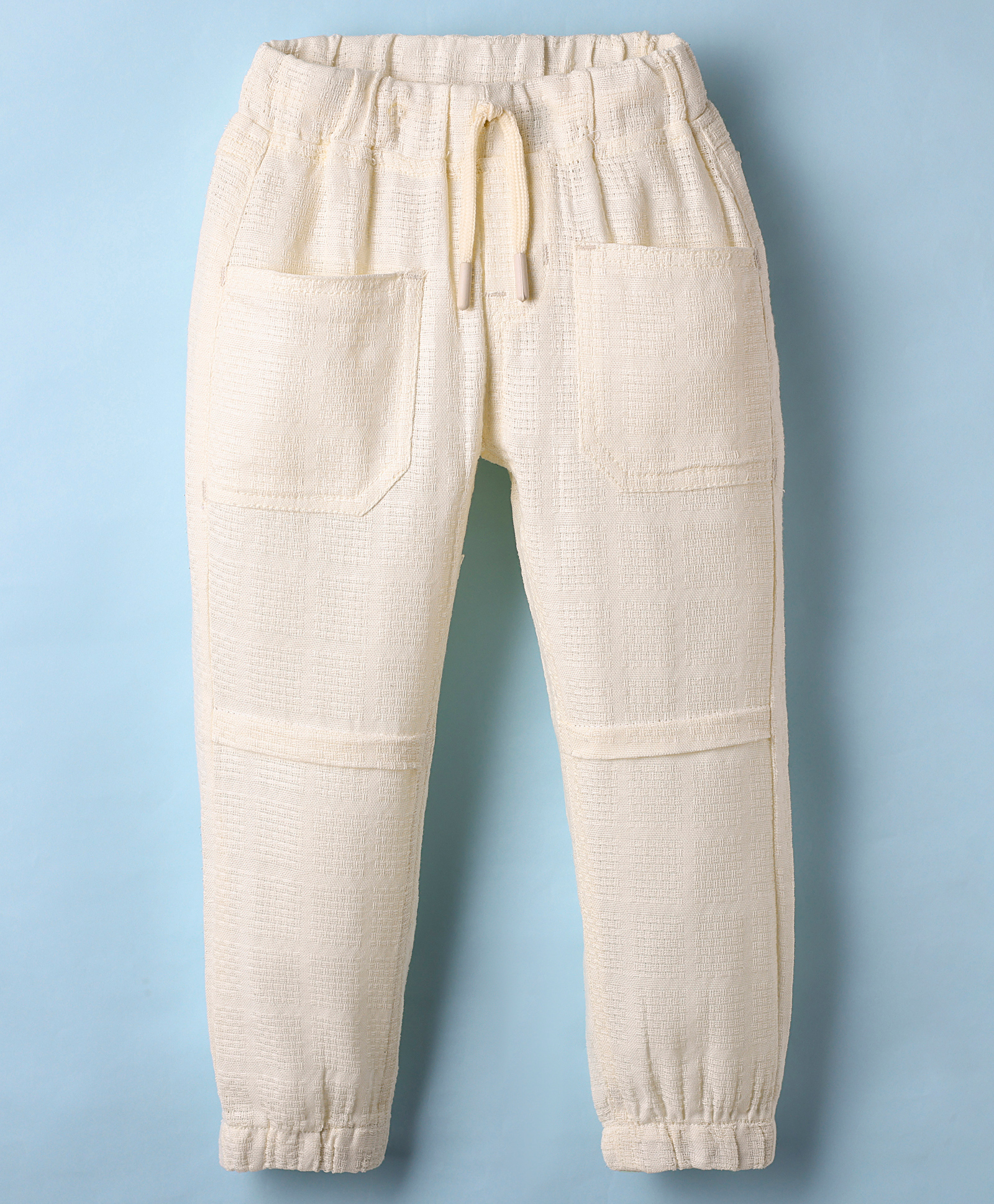 Olio Kids Cotton Woven Full Length Solid Color Trouser - Off White-picture-16
