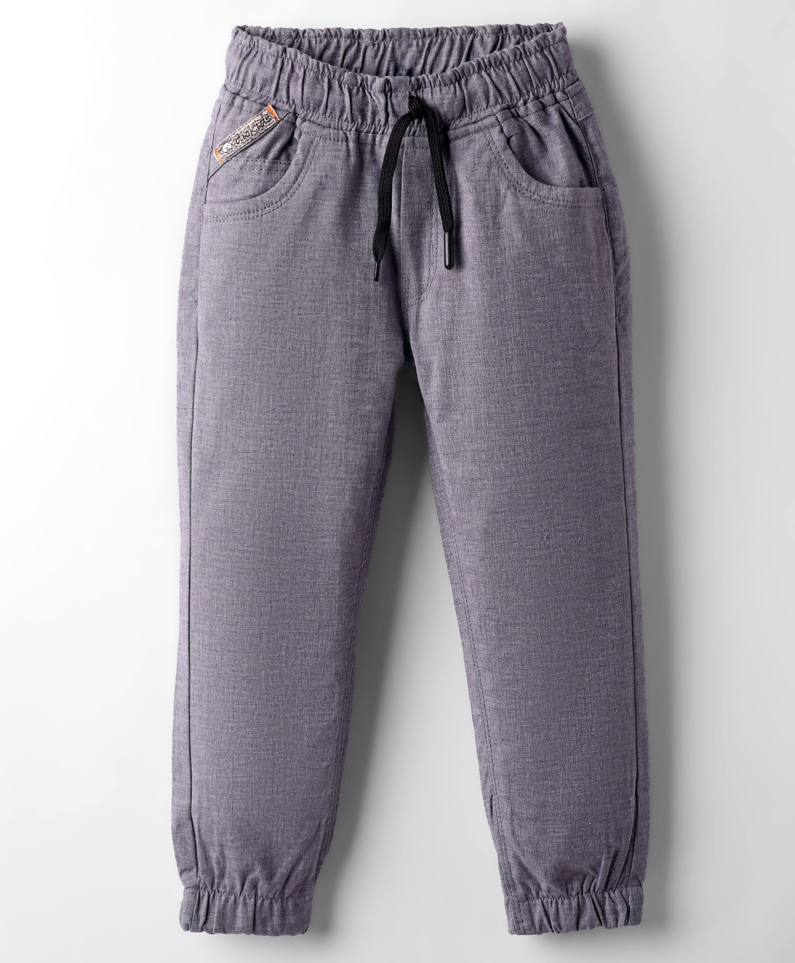 Olio Kids Cotton Woven Full Length Solid Coloured Trouser - Grey-picture-10