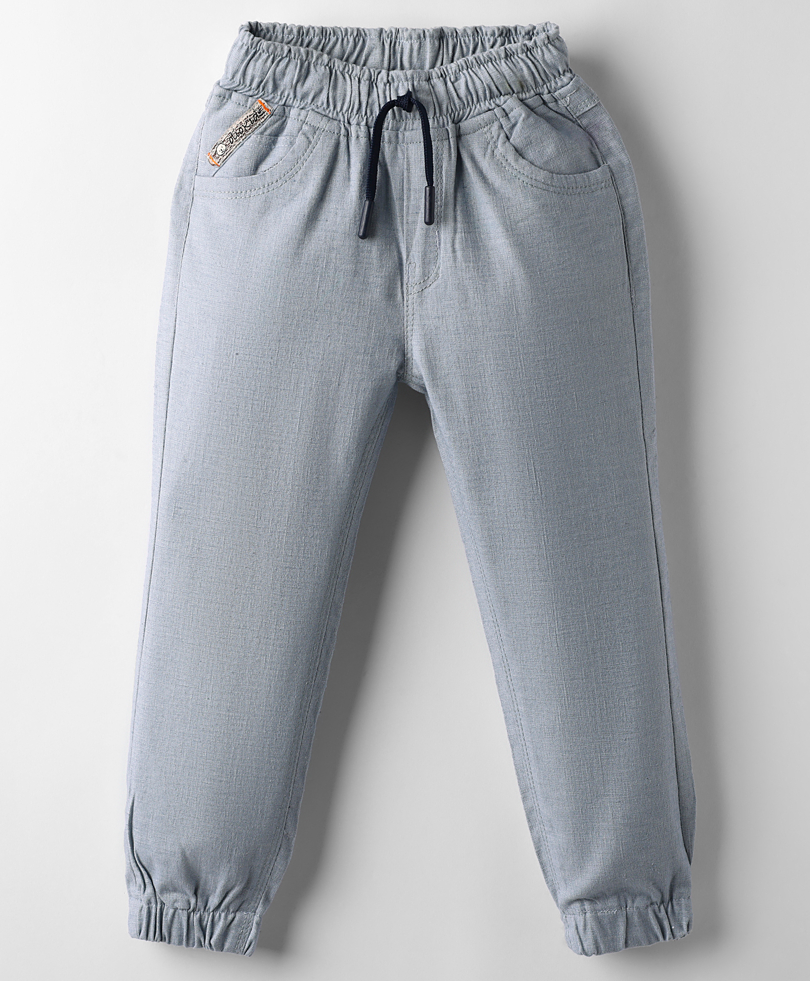 Olio Kids Cotton Woven Full Length Solid Coloured Trouser - Light Grey-picture-11