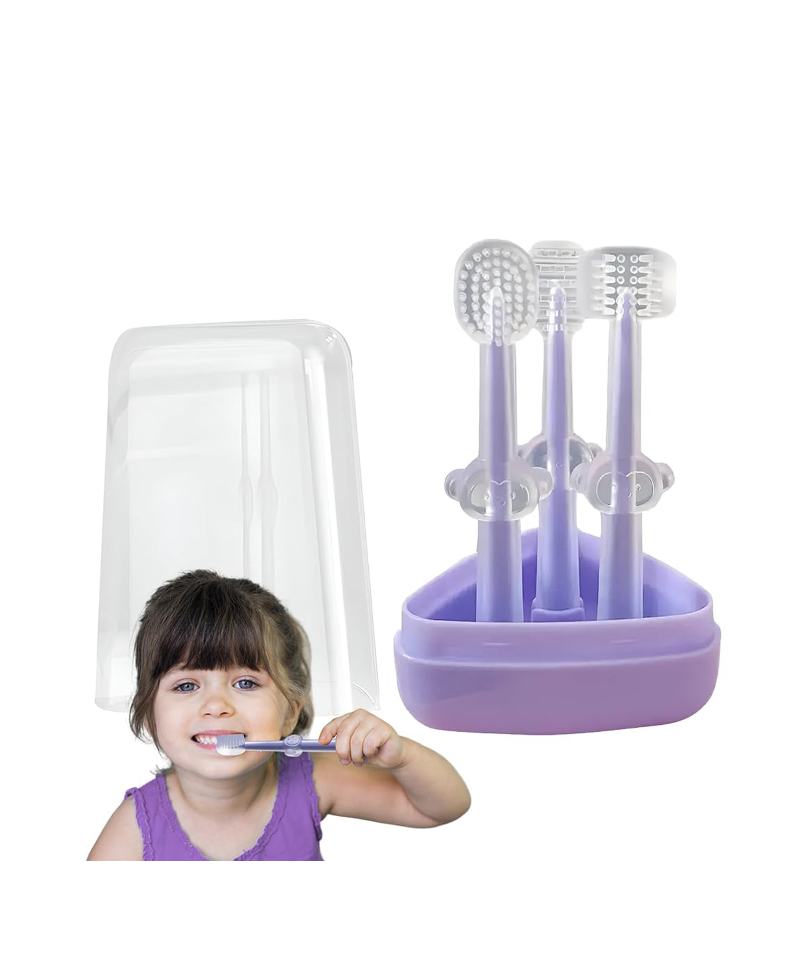 TONY STARK Pack of 3 Silicone Baby Tongue Cleaner for 0-24 months, Baby Manual Toothbrush Set, Contains Toothbrush for Kids, U-Shaped Toothscrubber, Tongue Cleaner with Travel Case (Purple)-picture-11