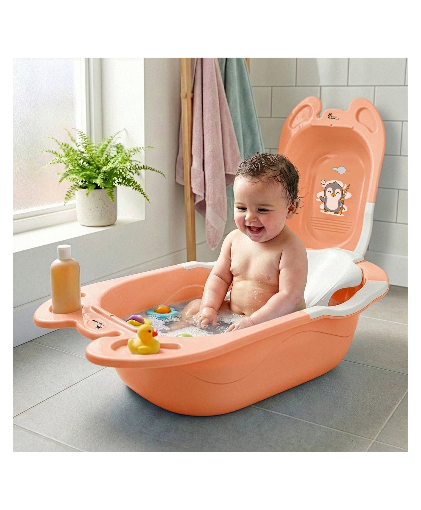 R for Rabbit Bubble Double Aqua Bath tub for Baby | Foldable & Temperature Sensitive Indicator - Peach white-picture-24