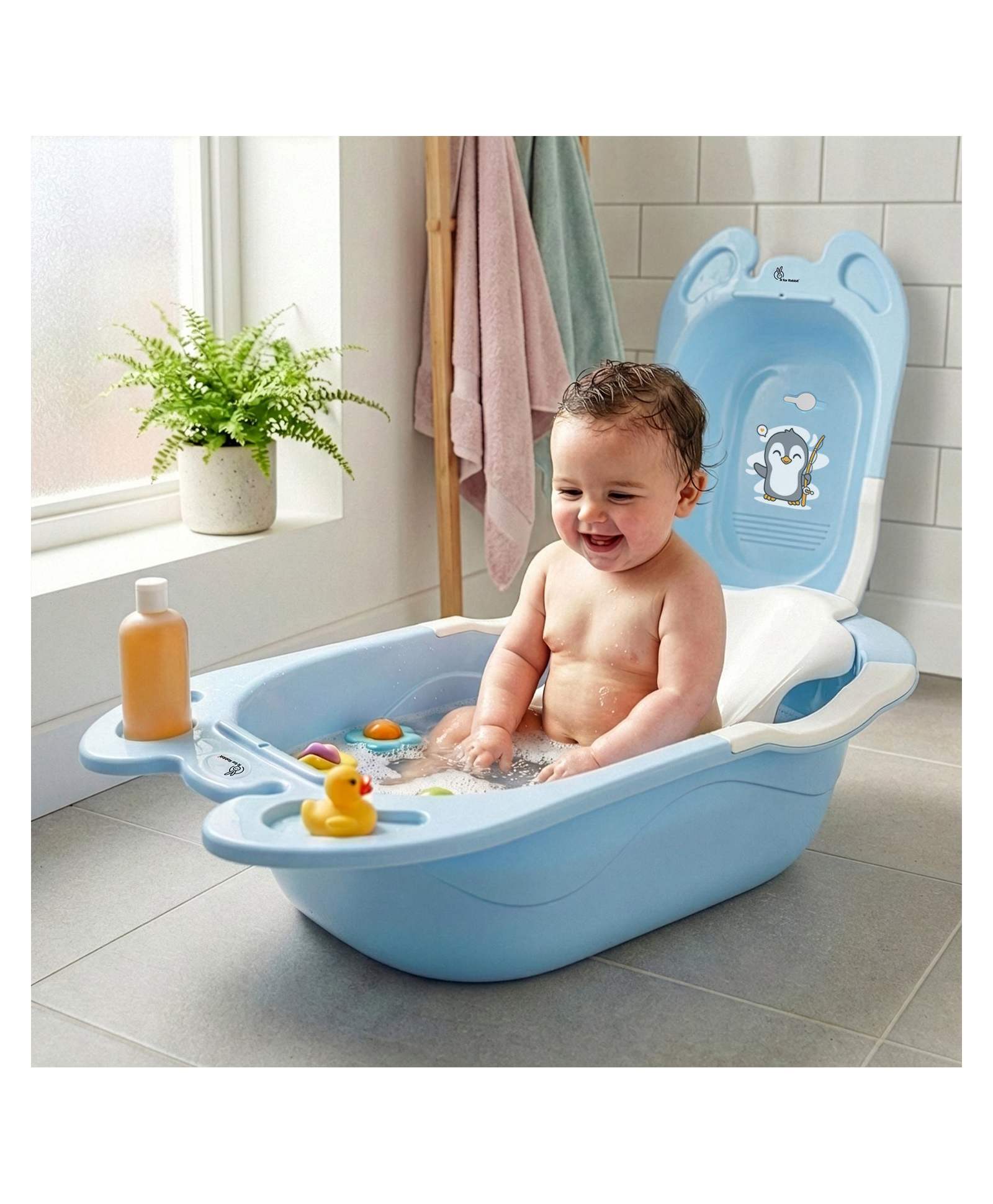 R for Rabbit Bubble Double Aqua Bath tub for Baby | Foldable & Temperature Sensitive Indicator - Blue white-picture-17