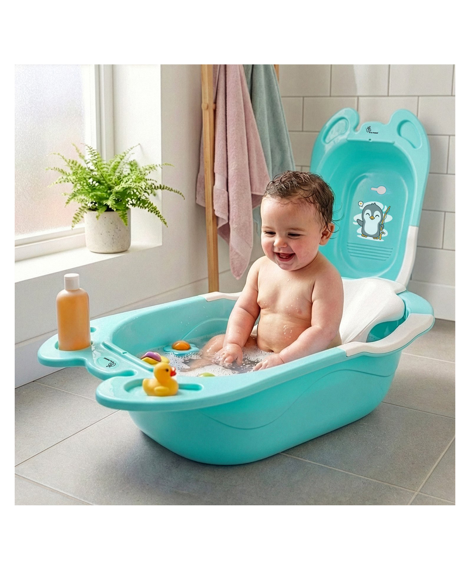 R for Rabbit Bubble Double Aqua Bath tub for Baby | Foldable & Temperature Sensitive Indicator - Sea Green-image-42