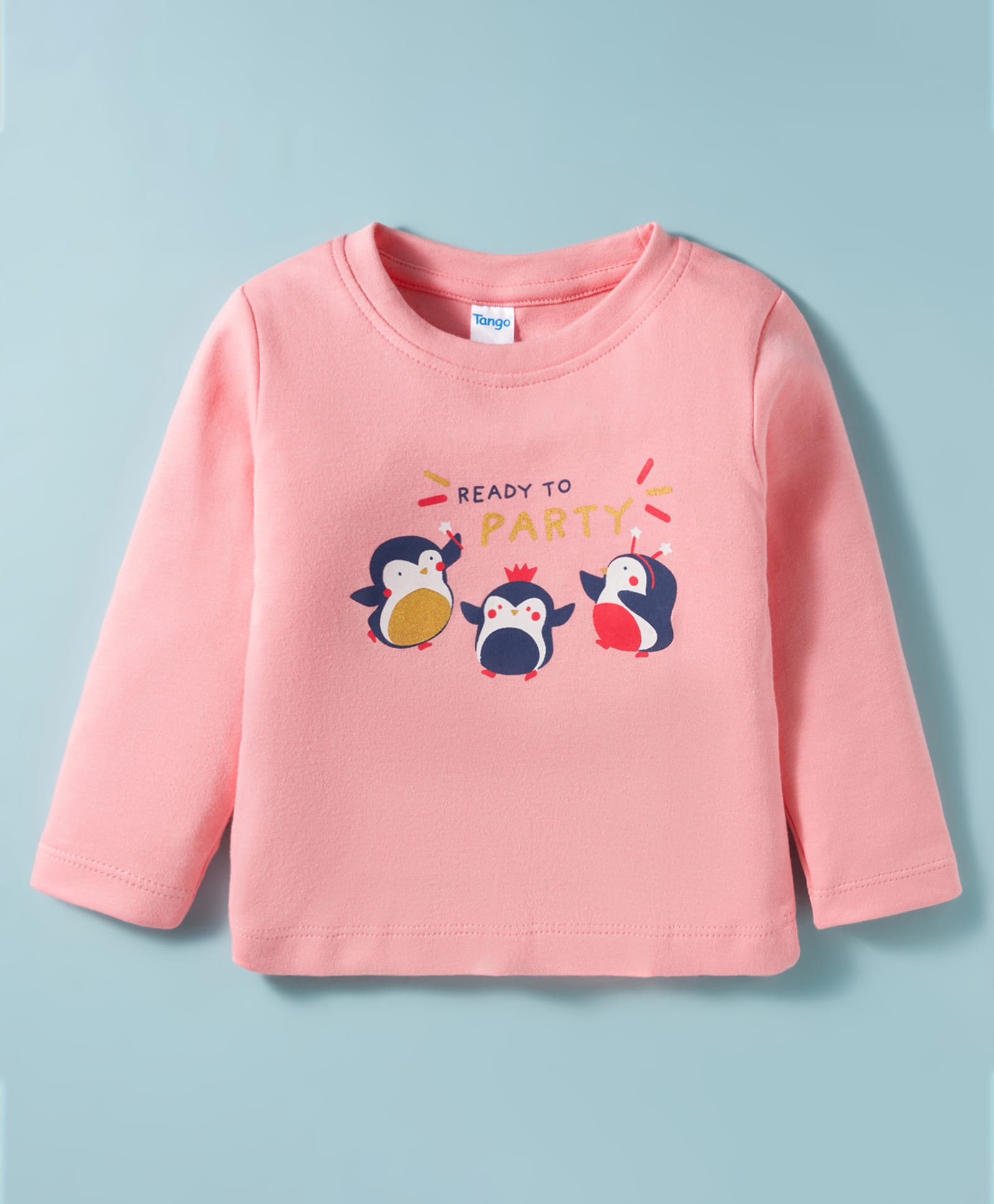 Tango Interlock Knit Full Sleeves T-Shirt with Penguin Print - Light Blue-image-7