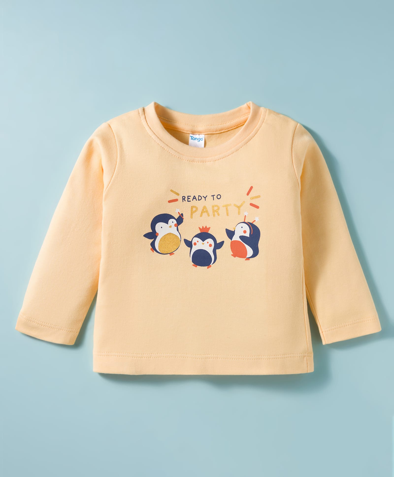 Tango Interlock Knit Full Sleeves T-Shirt with Penguin Print - Peach-picture-12