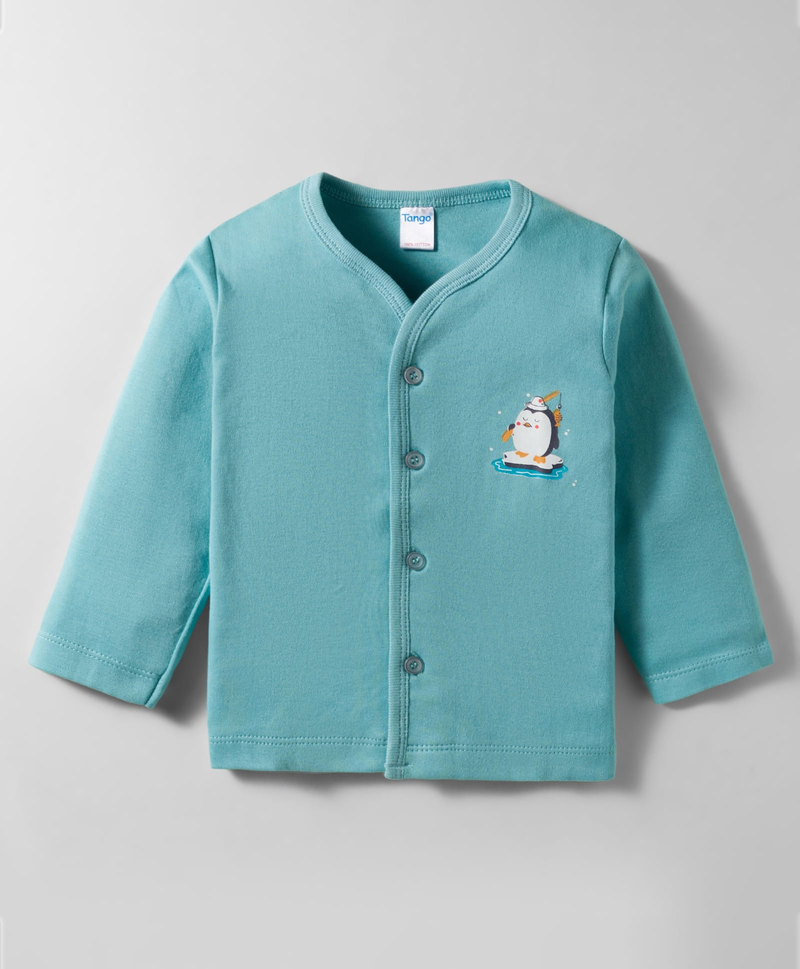 Tango Interlock Knit Full Sleeves Jhabla with Animal Print - Aqua Blue-image-31