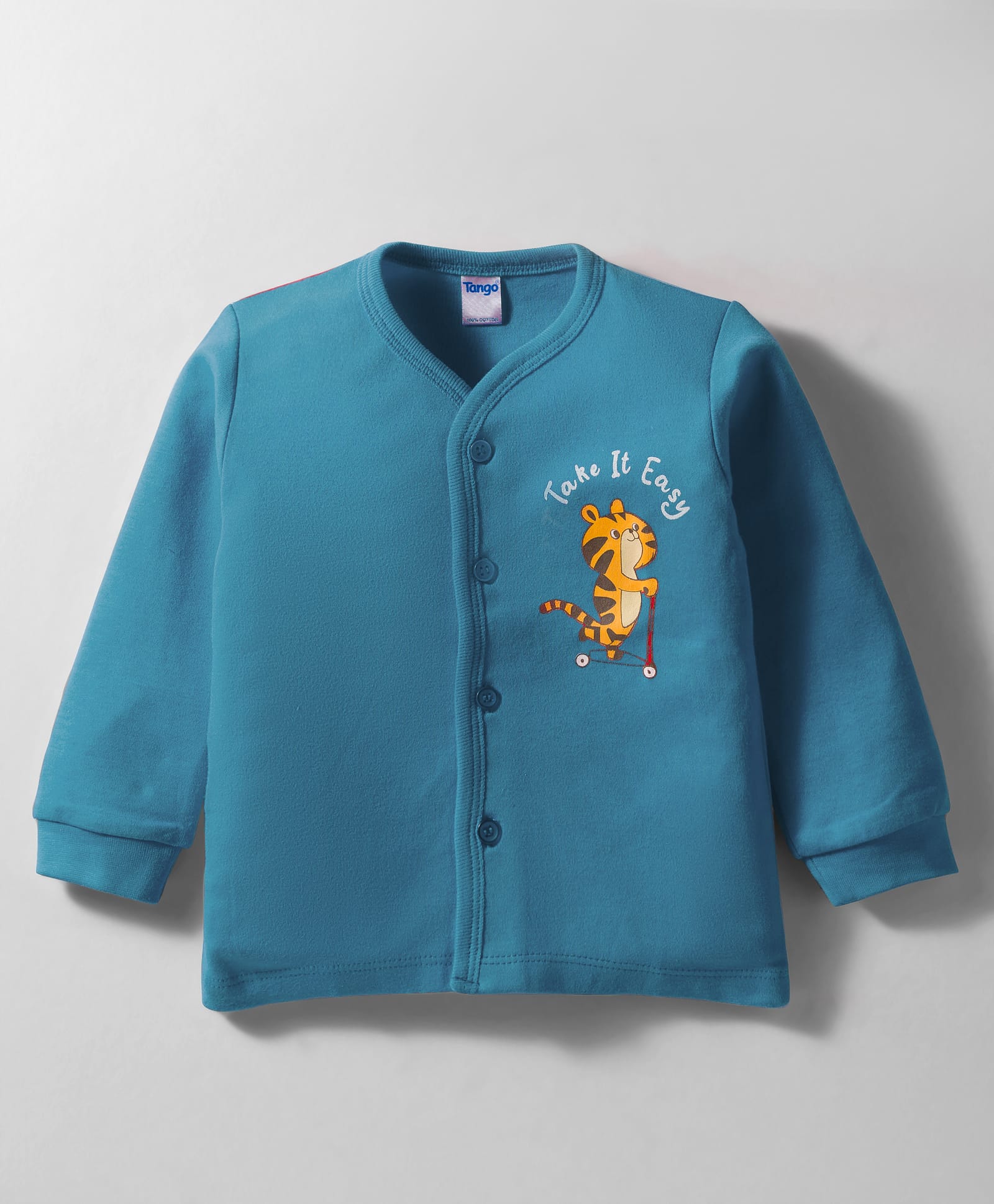 Tango Single Jersey Knit Full Sleeves Front Open Jhabla with Cub Print - Teal Blue-picture-28