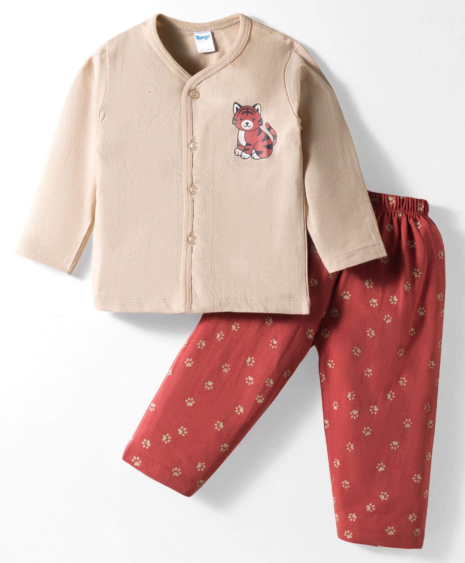 Tango Single Jersey Knit Full Sleeves Night Suit with Tiger Print - Light Brown-image-11
