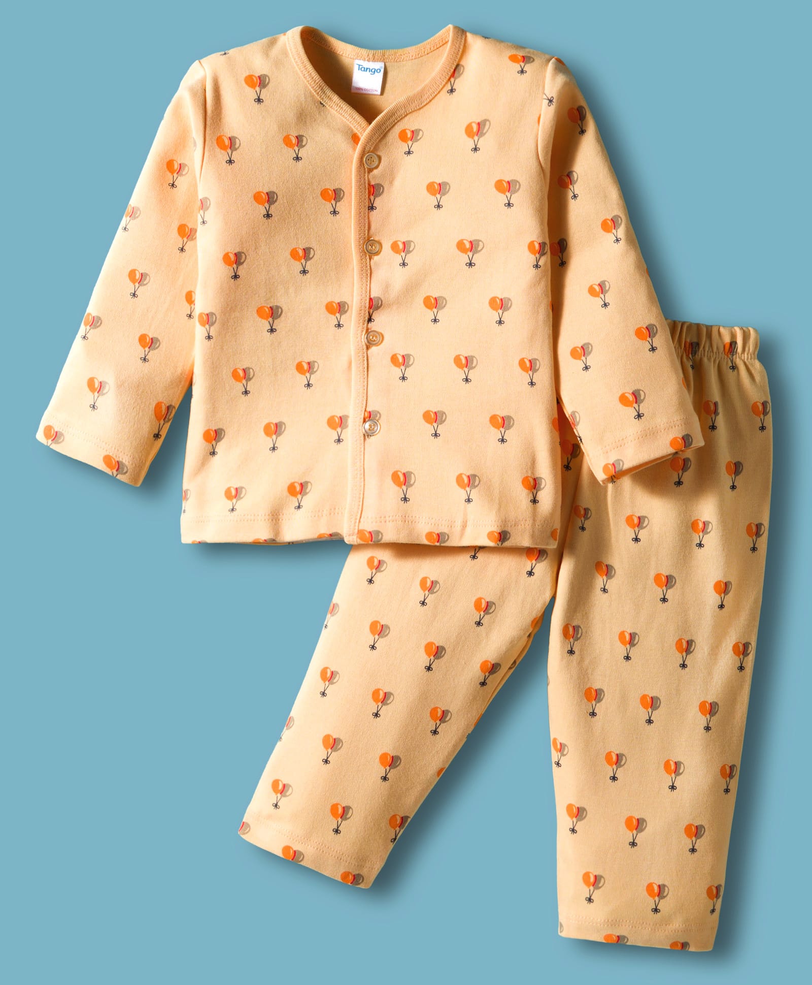 Tango Interlock Knit Full Sleeves Co-ords Night Suit with Balloon Print - Cream-image-46