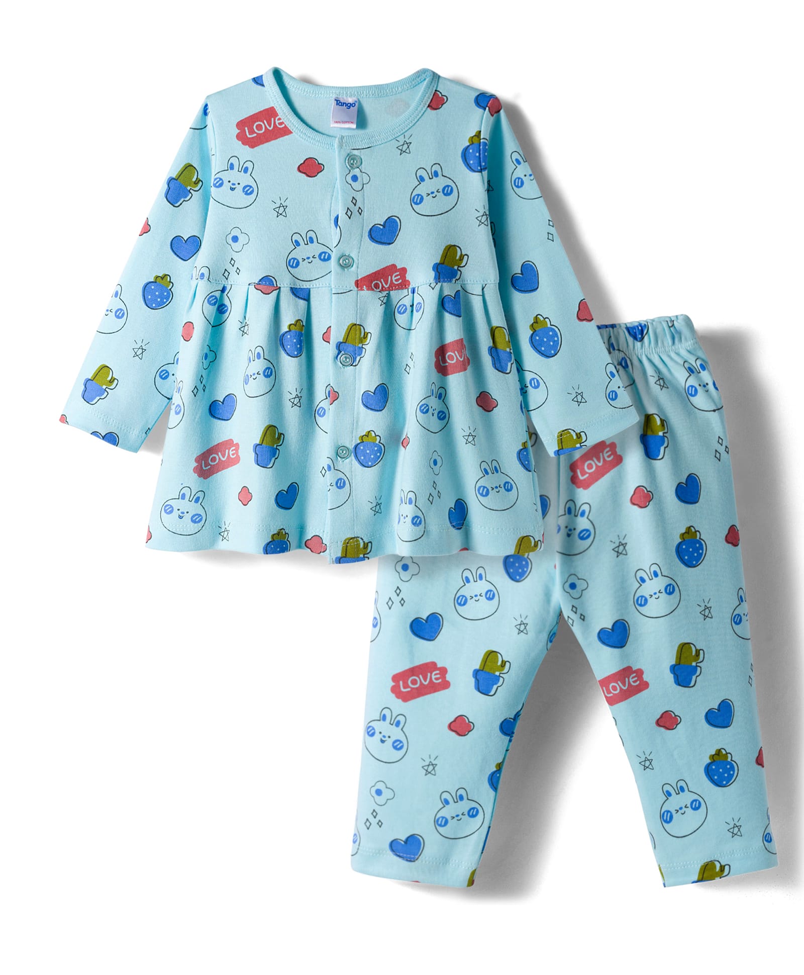 Tango Interlock Knit Full Sleeves Co-ords Night Suit with Tropical Theme Print - Aqua-image-23