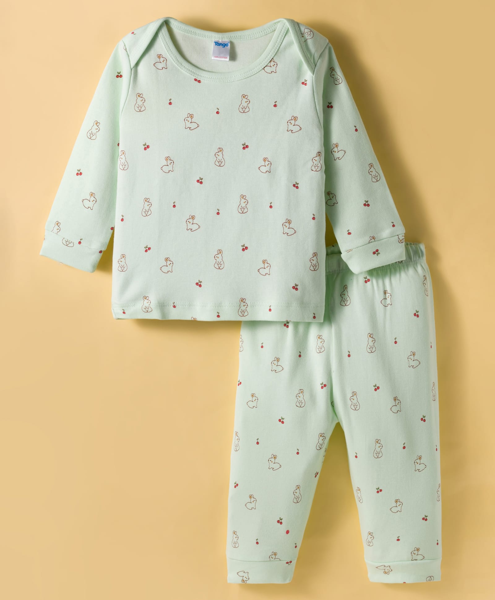 Tango Interlock Knit Full Sleeves Co-ords Night Suit with Bunny Print - Light Green-image-48