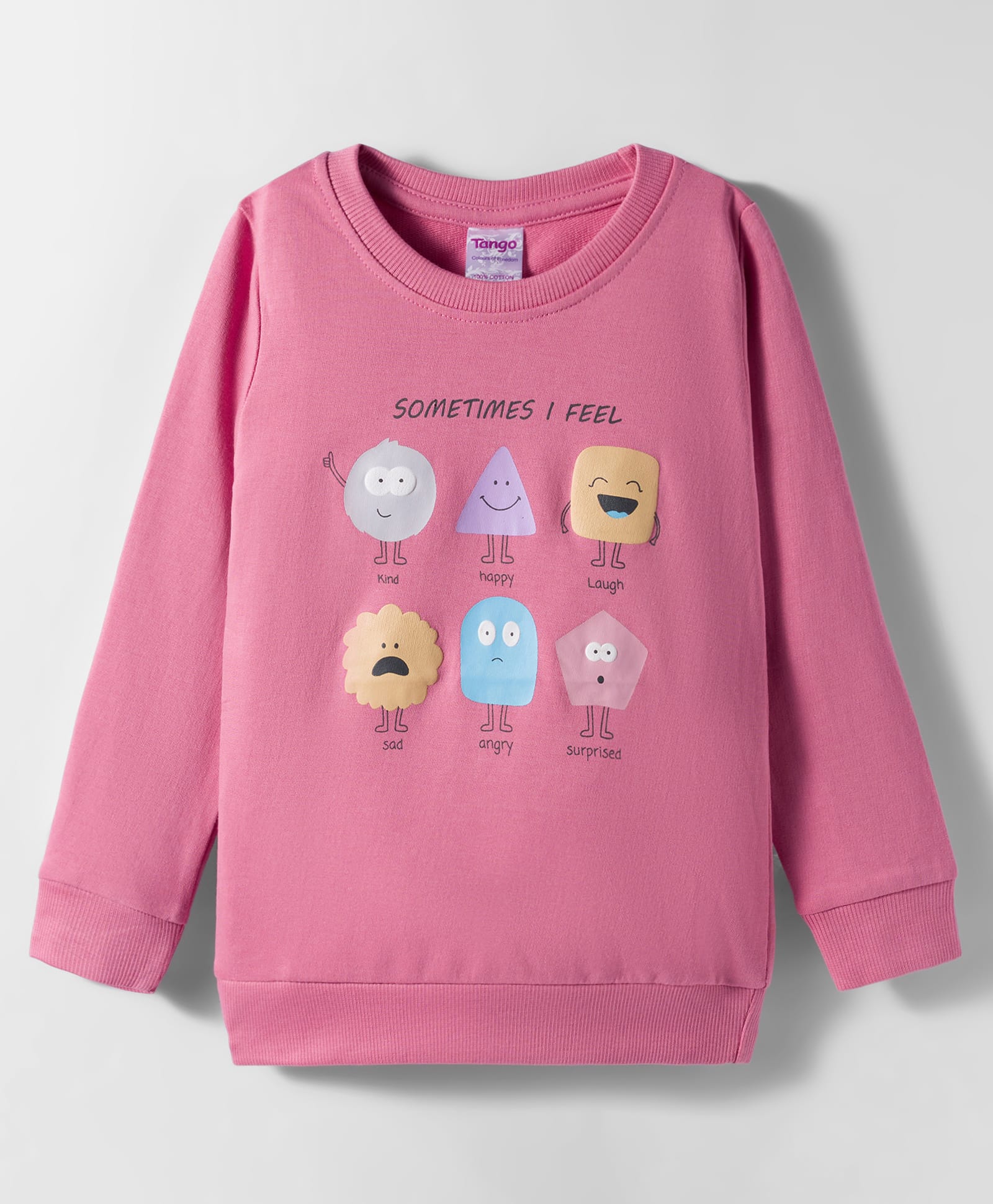 Tango Looper Knit Full Sleeves T-Shirt with Smiley Shapes Print - Pink-image-49