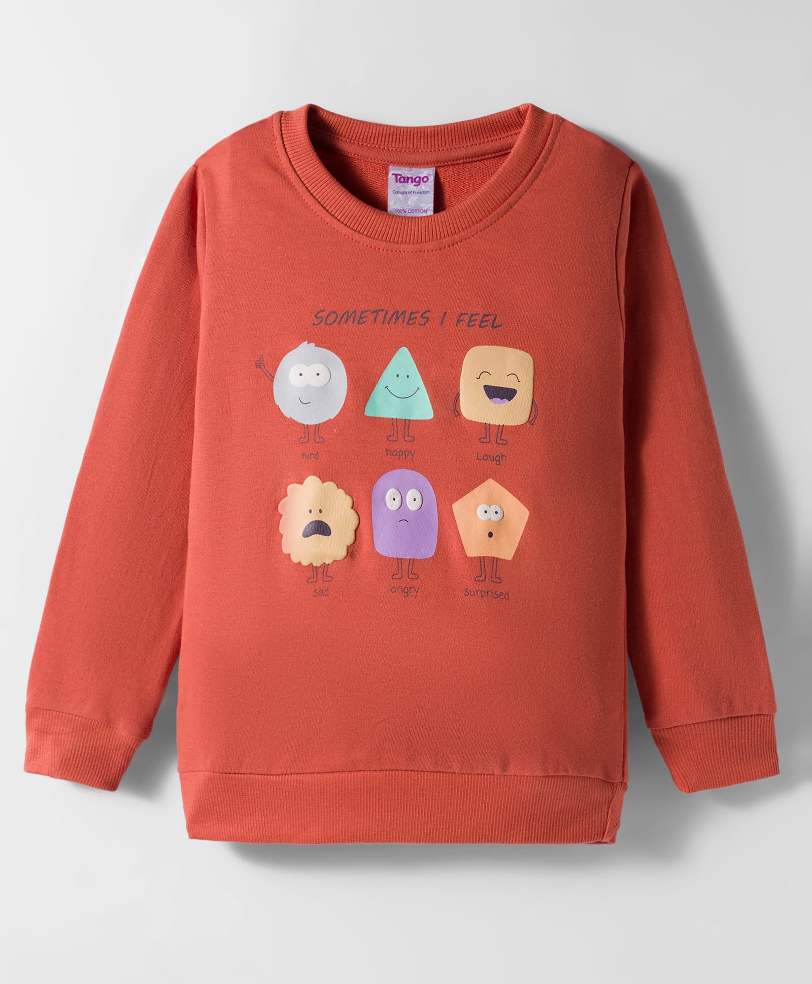 Tango Looper Knit Full Sleeves T-Shirt with Smiley Shapes Print - Orange Rust-image-49