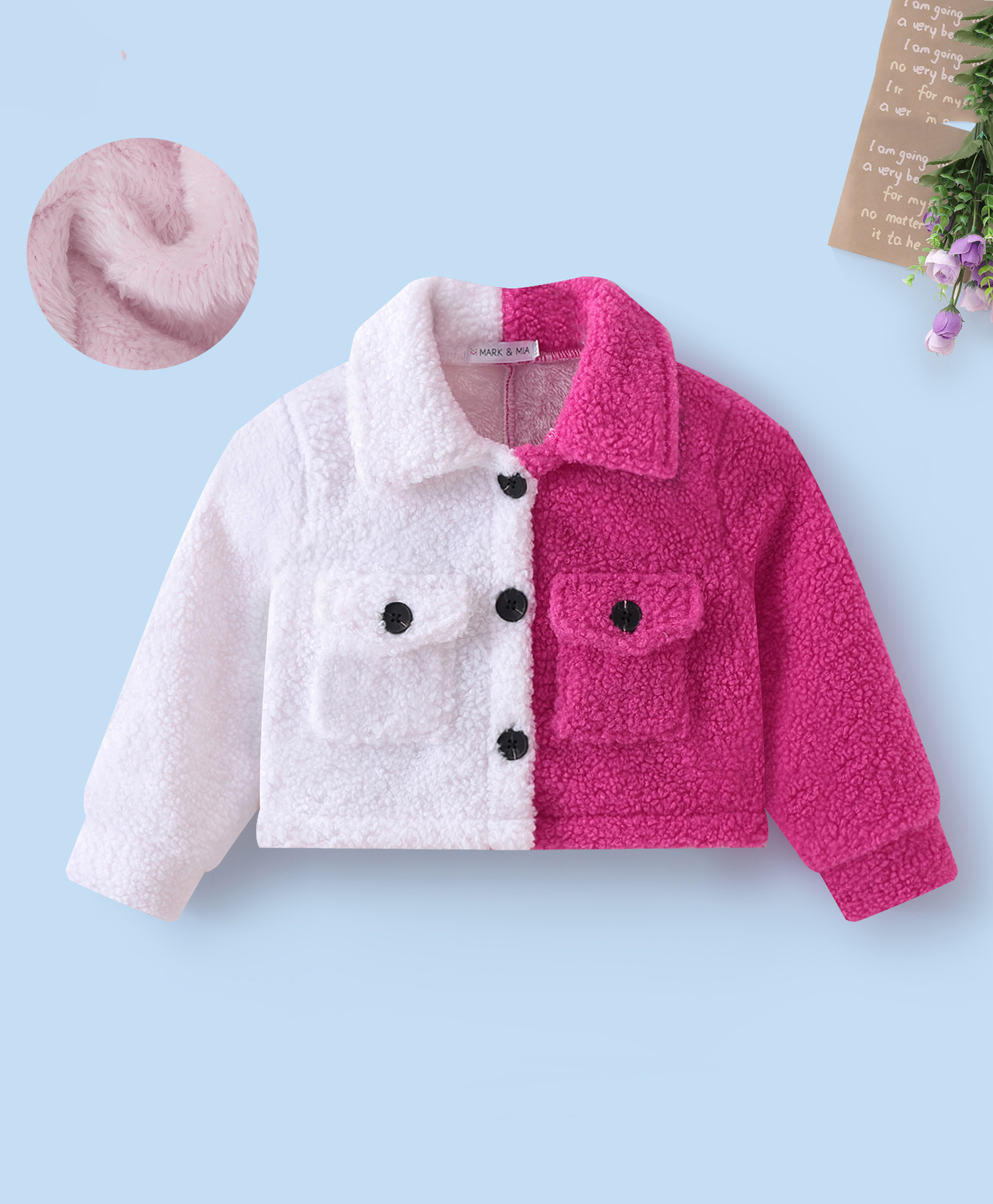 Mark & Mia Full Sleeves Fur Half & Half Winter Jacket With Color Block Design - Pink & White-image-24