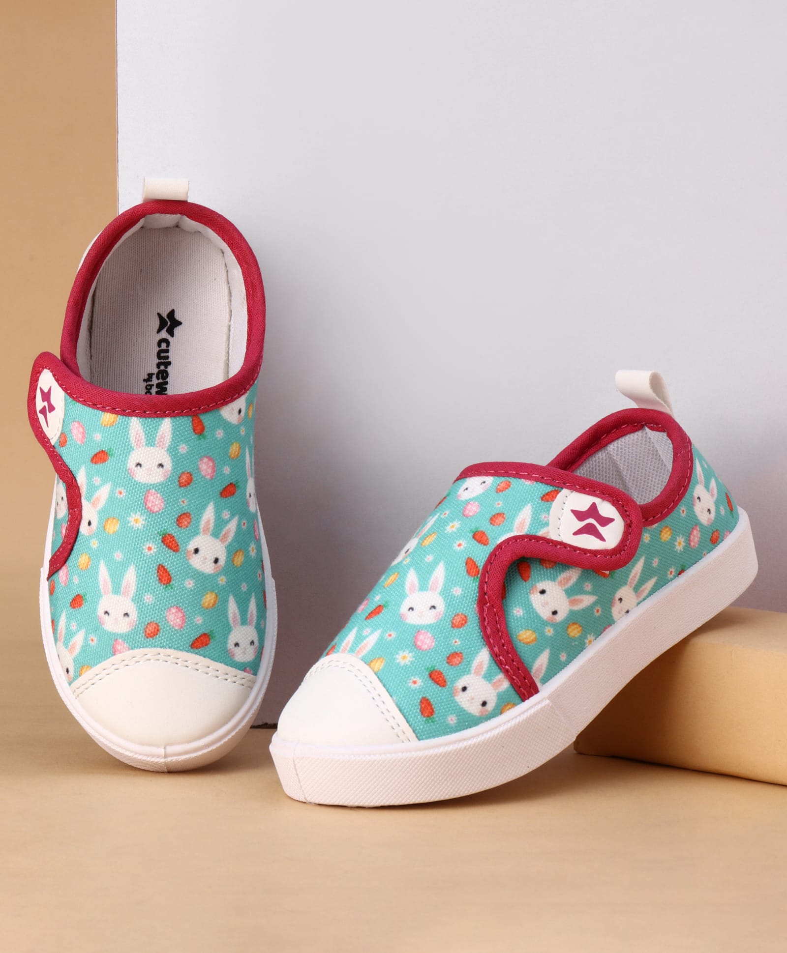 Cute Walk by Babyhug Velcro Closure Casual Shoes with Bunny Print - Mint-image-29