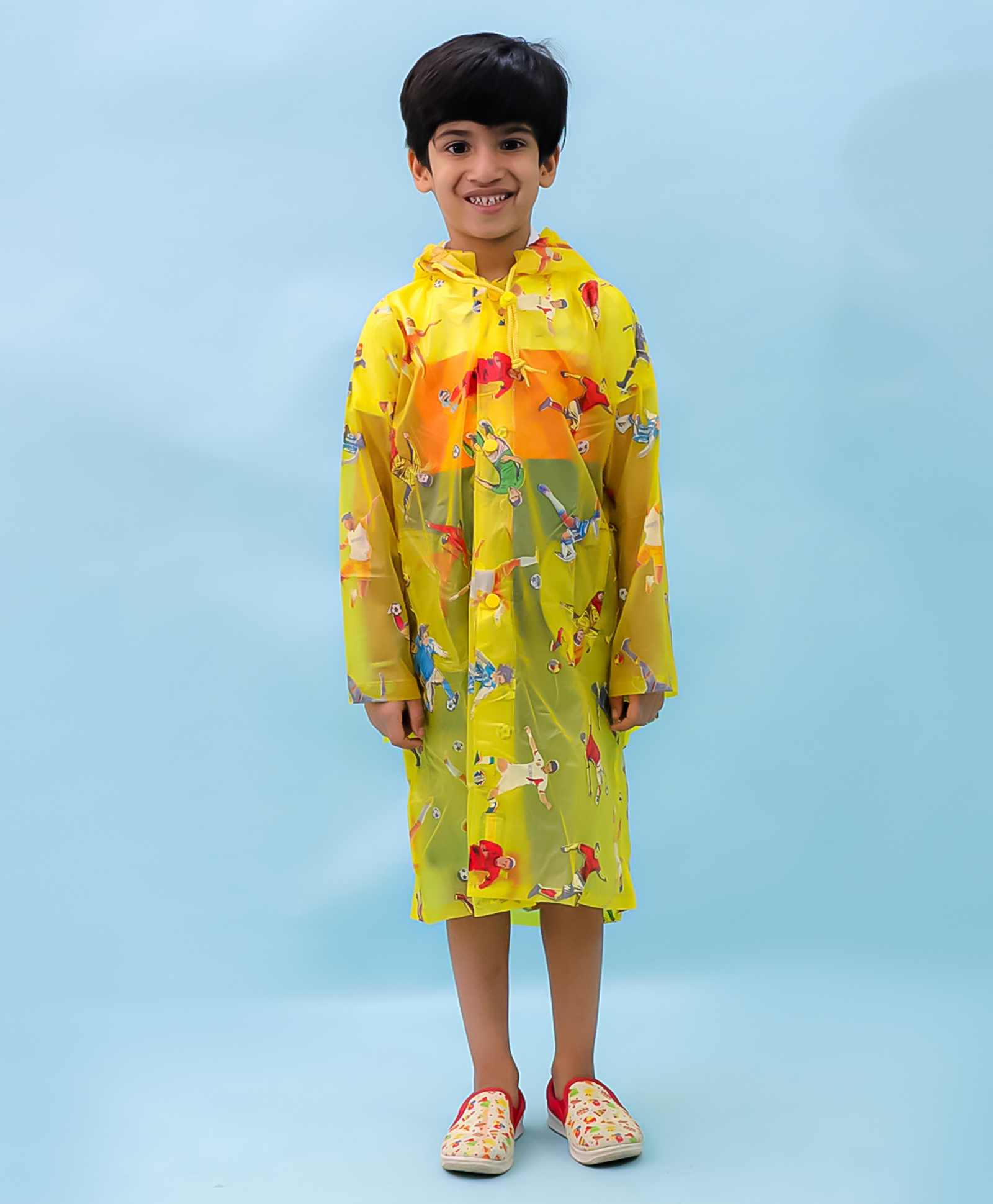 M'andy Polyester Full Sleeves Football Players Printed Hooded Raincoat - Yellow