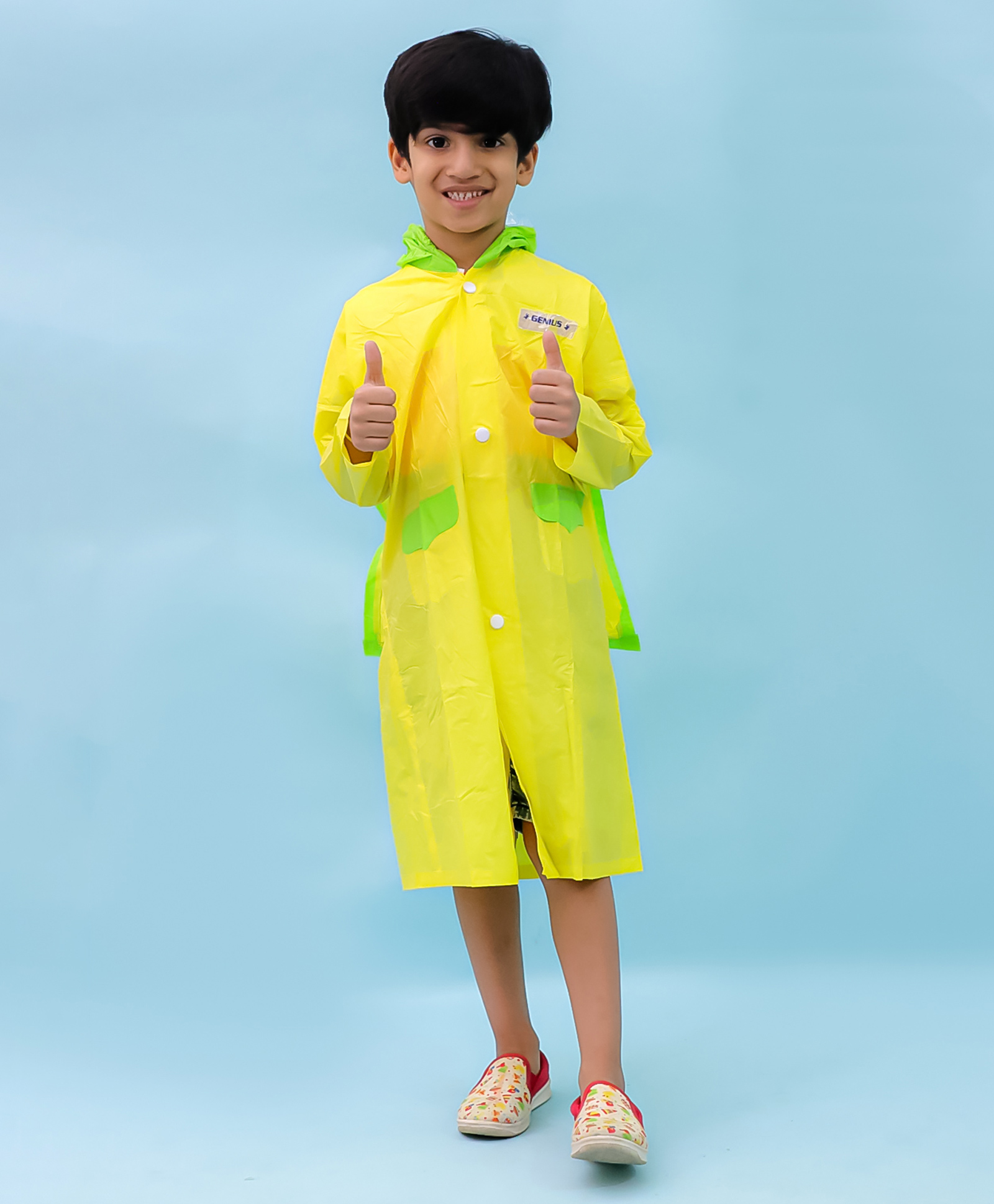 M'andy Polyester Full Sleeves Colour Blocked Hooded Raincoat - Yellow-image-17