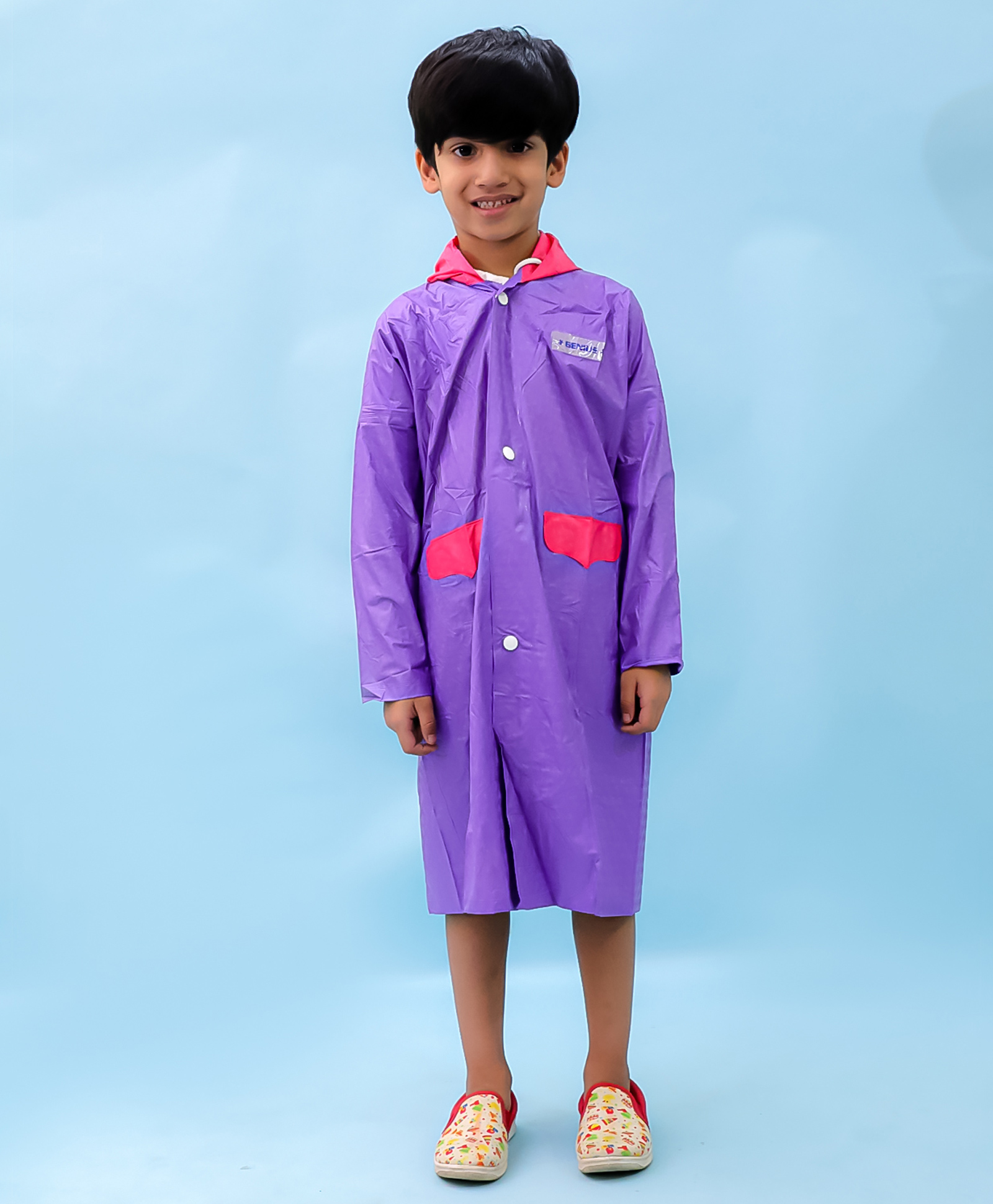 M'andy Full Sleeves Colour Blocked Hooded Raincoat - Purple-image-9