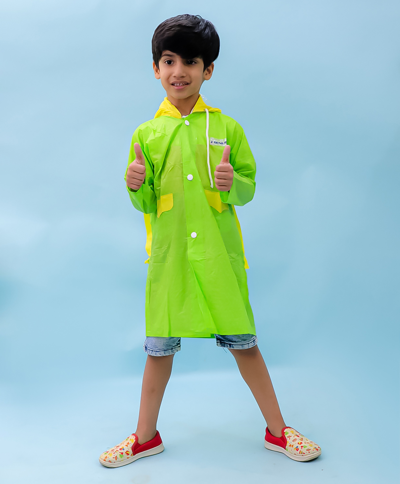 M'andy Polyester Full Sleeves Colour Blocked Hooded Raincoat - Green-image-48