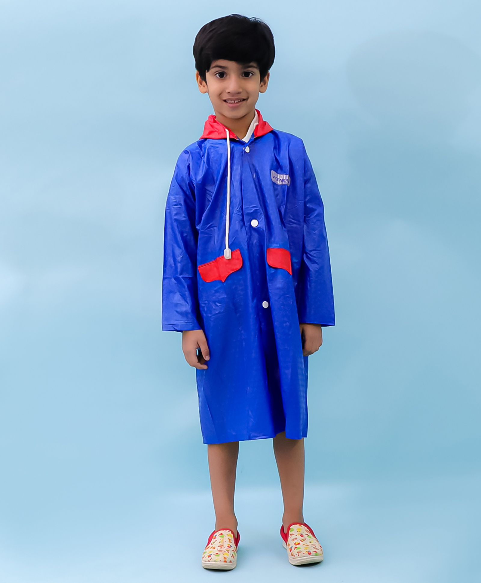 M'andy Full Sleeves Colour Blocked Hooded Raincoat - Navy Blue-image-46