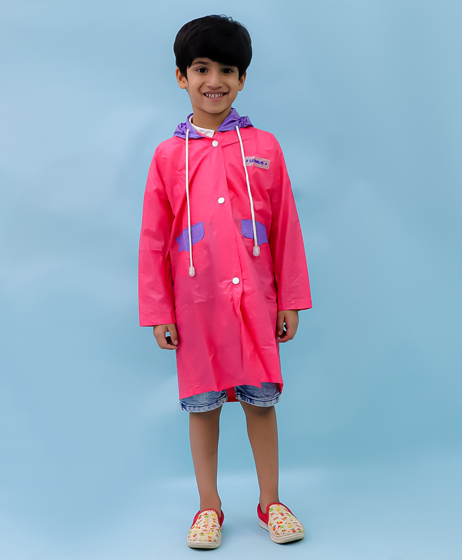 M'andy Polyester Full Sleeves Colour Blocked Hooded Raincoat - Magenta-image-49