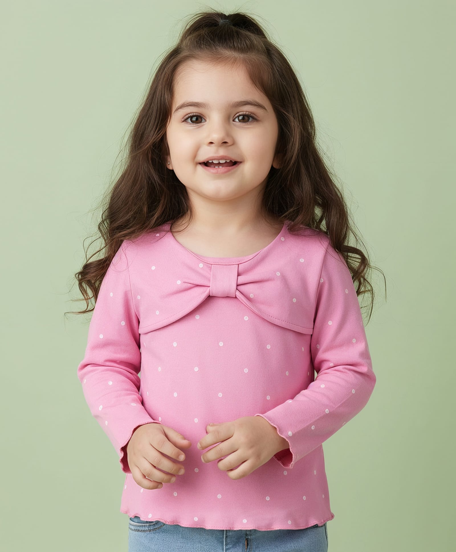 Babyhug 100% Cotton Knit Full Sleeves Top with Polka Dot Print - Pink-picture-13