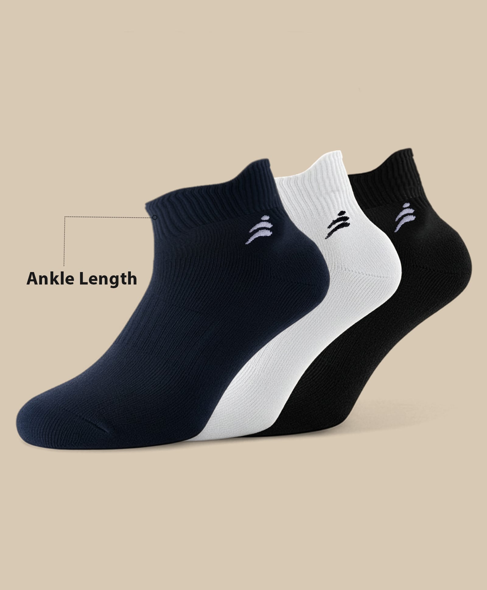 Pine Active Cotton Lycra Knit Terry Breathable Ankle Length Athletic Socks Pack of 3 - Multicolor