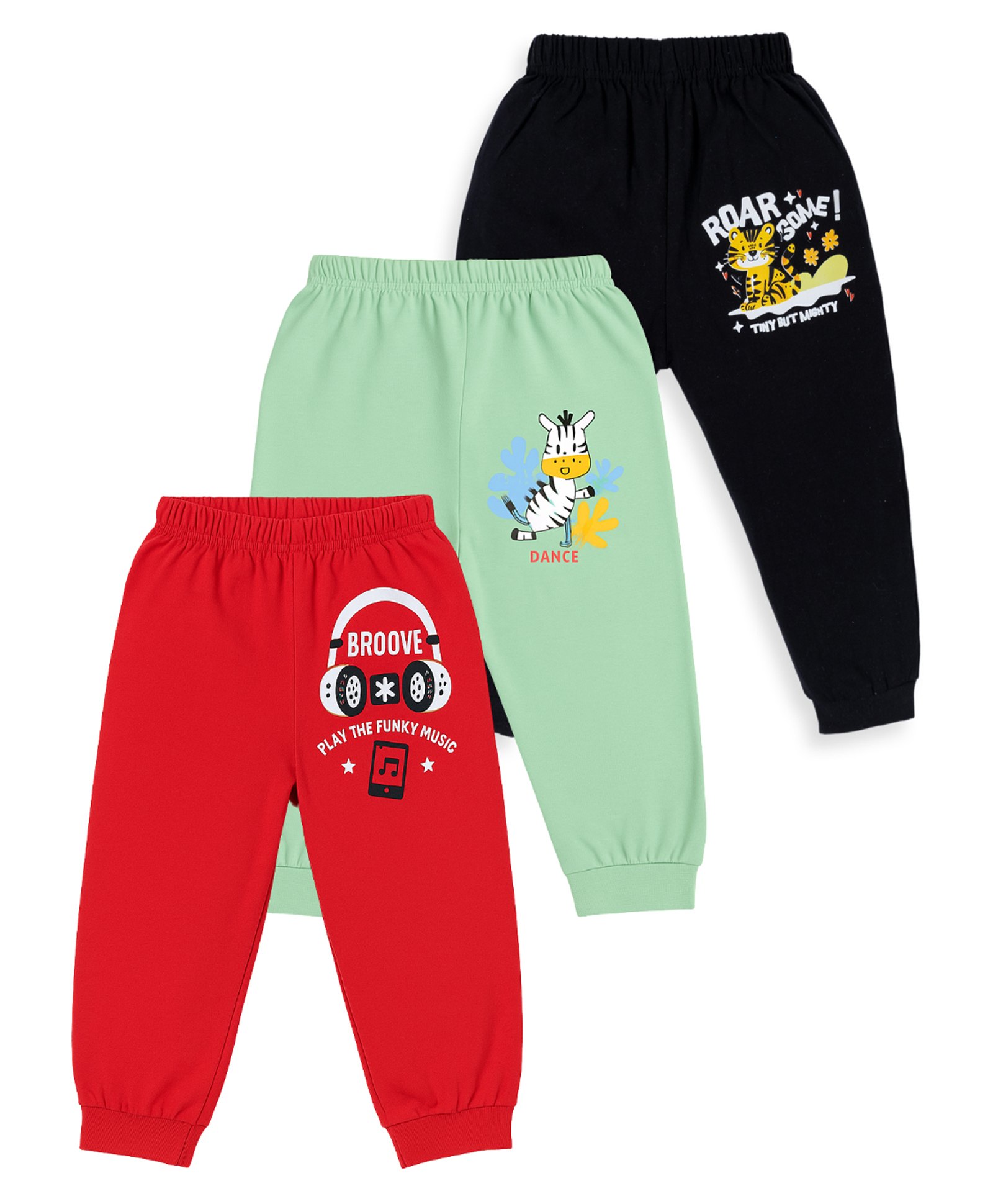 Tiny Hugs Cotton Knit Pack of 3 Headphones & Animals Printed Pajamas - Black Green & Red-image-14