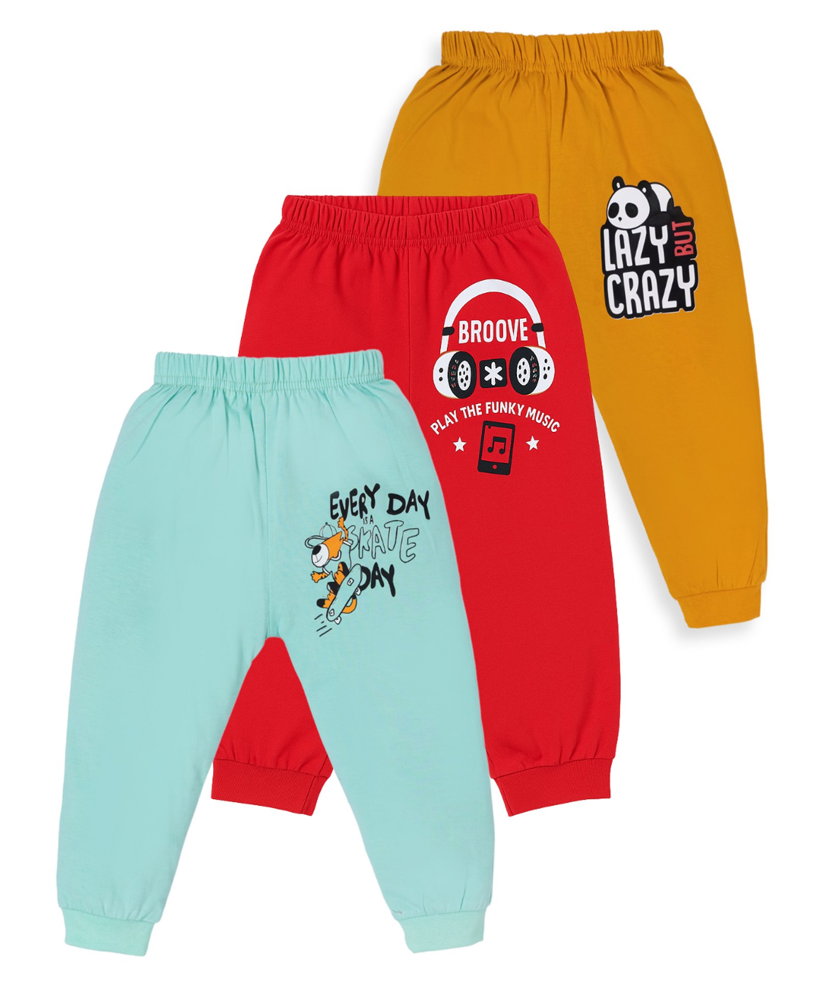 Tiny Hugs Cotton Knit Pack of 3 Headphones & Animals Printed Pajamas - Mustard Blue & Red-image-43