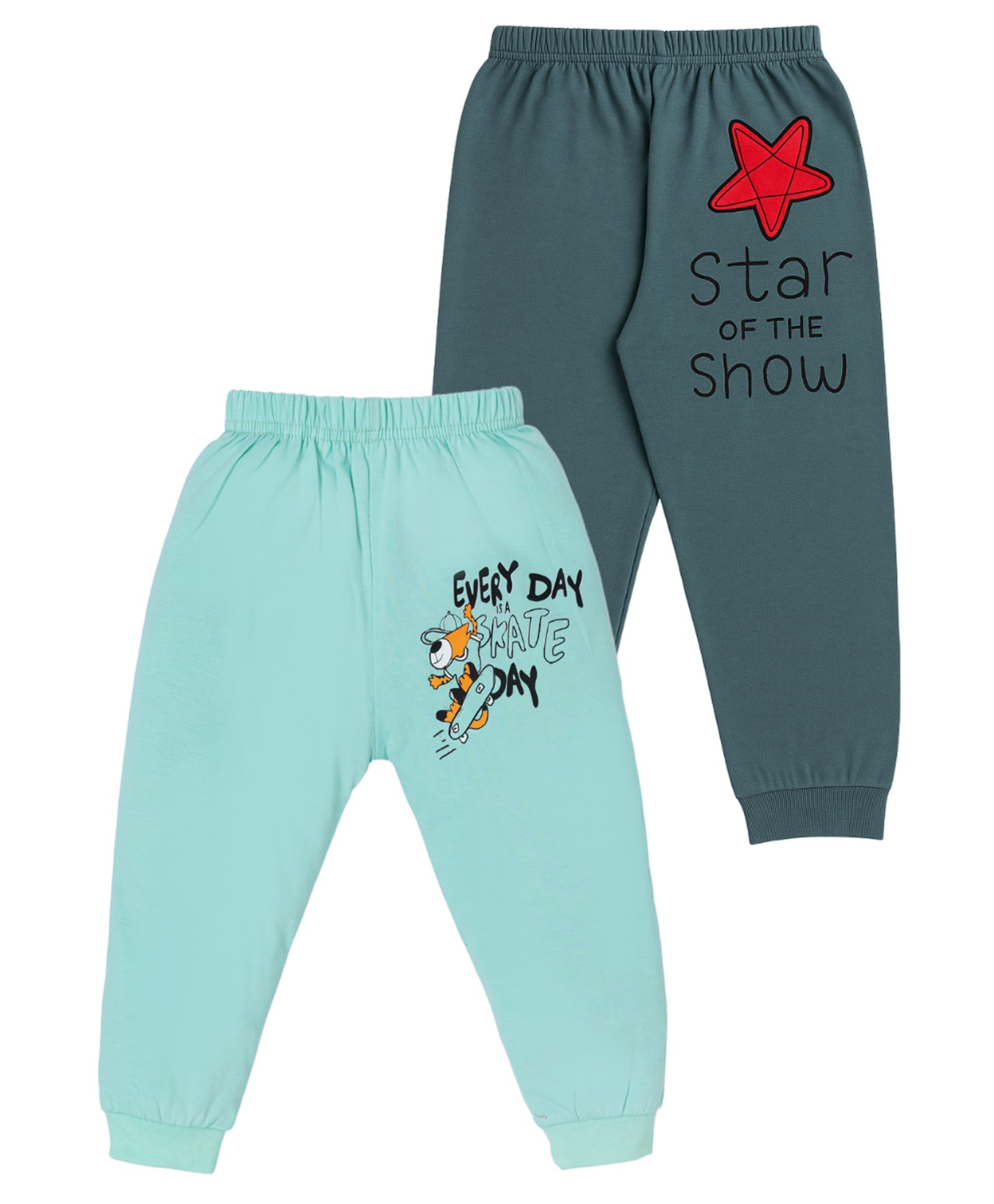 Tiny Hugs Cotton Knit Pack of 2 Star OF The Show Text & Skate Theme Printed Pajamas - Grey & Blue-picture-16
