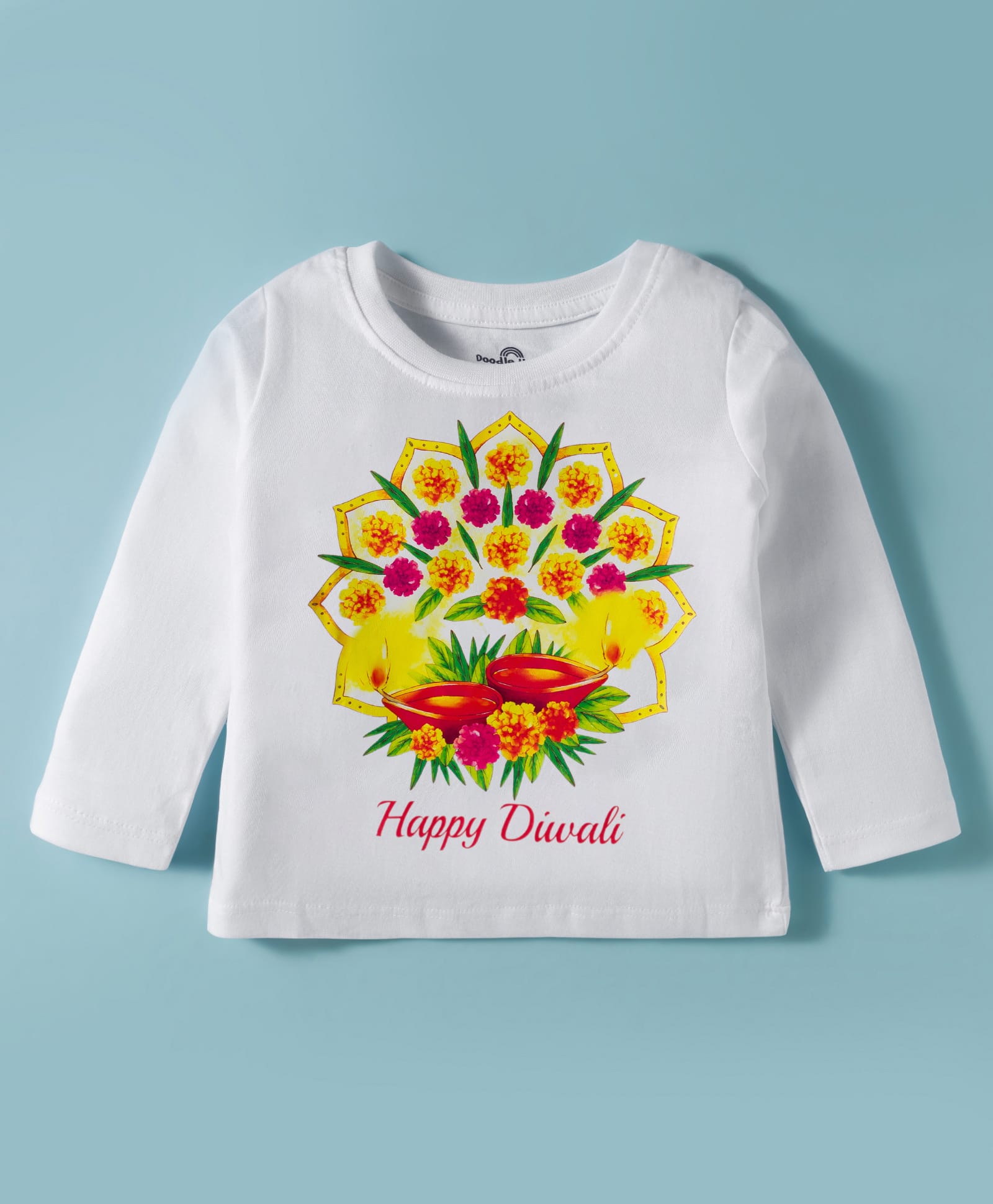Doodle Poodle 100% Cotton Knit Full Sleeves T-Shirt With Diwali Print - White-picture-23
