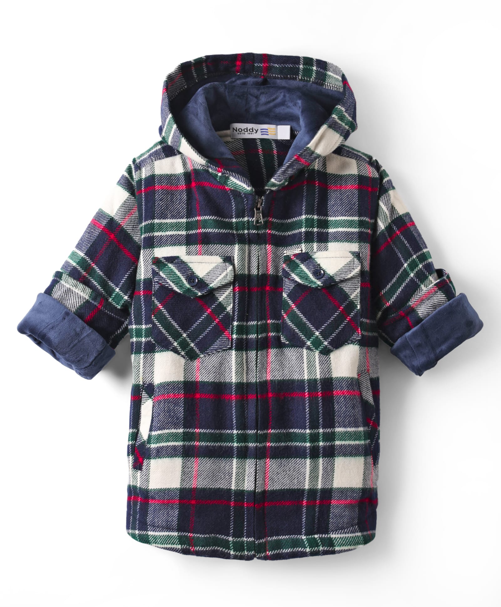 Noddy Full Sleeves Checked Hooded Jacket - Navy Blue-picture-18
