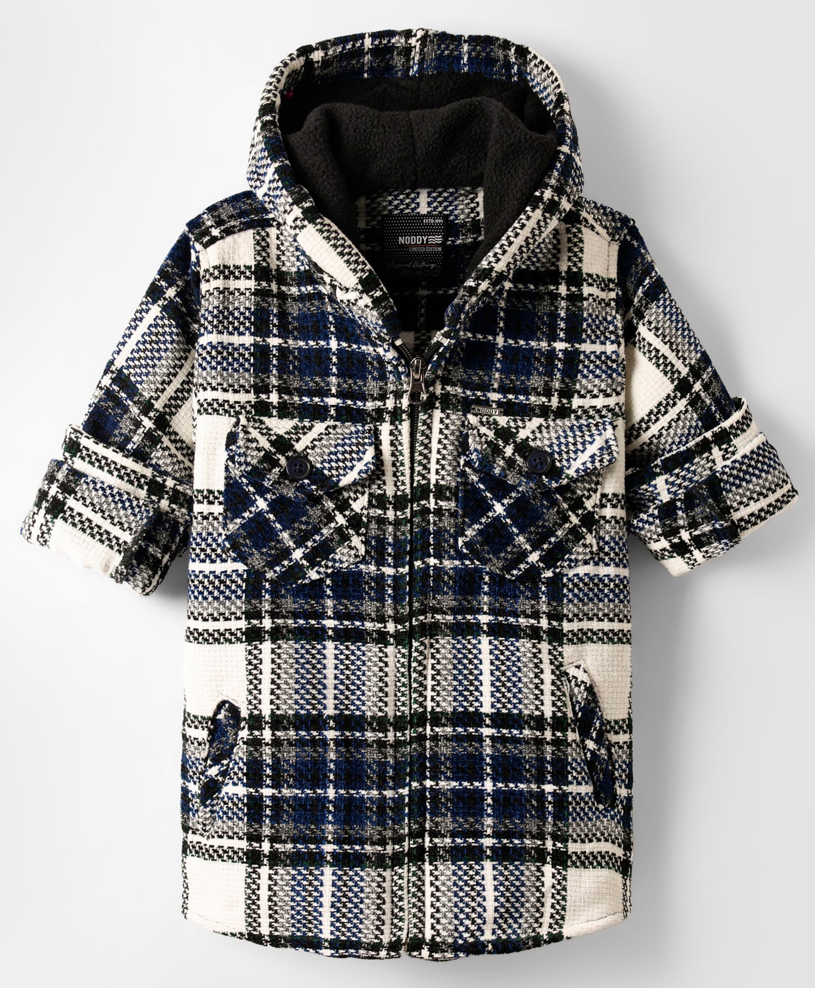 Noddy Full Sleeves Checked Hooded Jacket - Navy Blue-picture-33