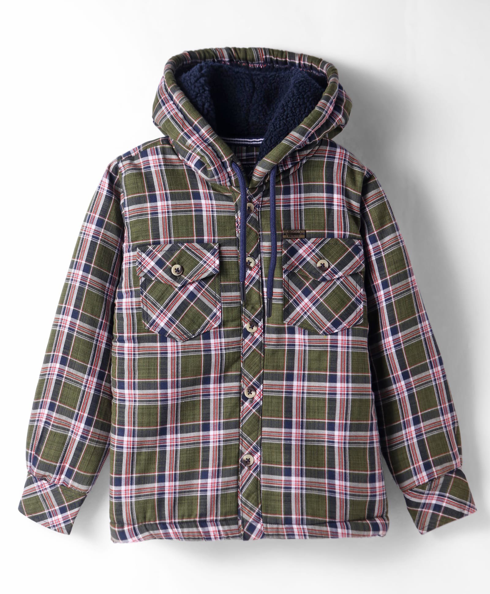 Noddy Full Sleeves Checked Hooded Jacket - Olive Green-picture-24