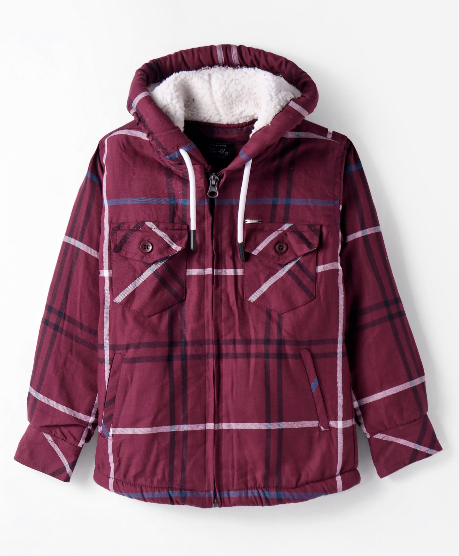 Noddy Full Sleeves Checked Hooded Jacket With Sherpa Lining - Maroon-picture-32