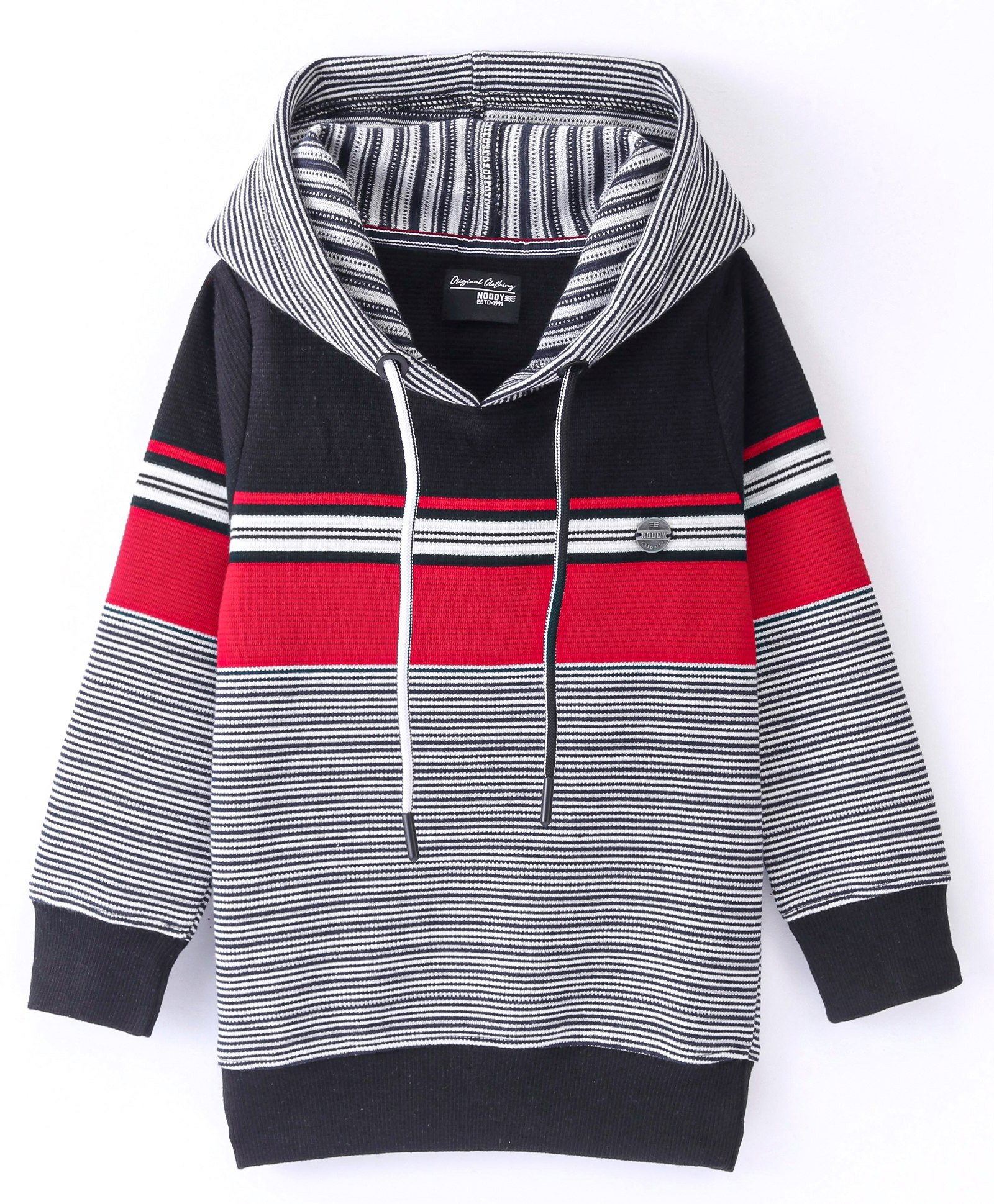 Noddy Knitted Full Sleeves Striped Sweatshirt Hoodie - Black-picture-34