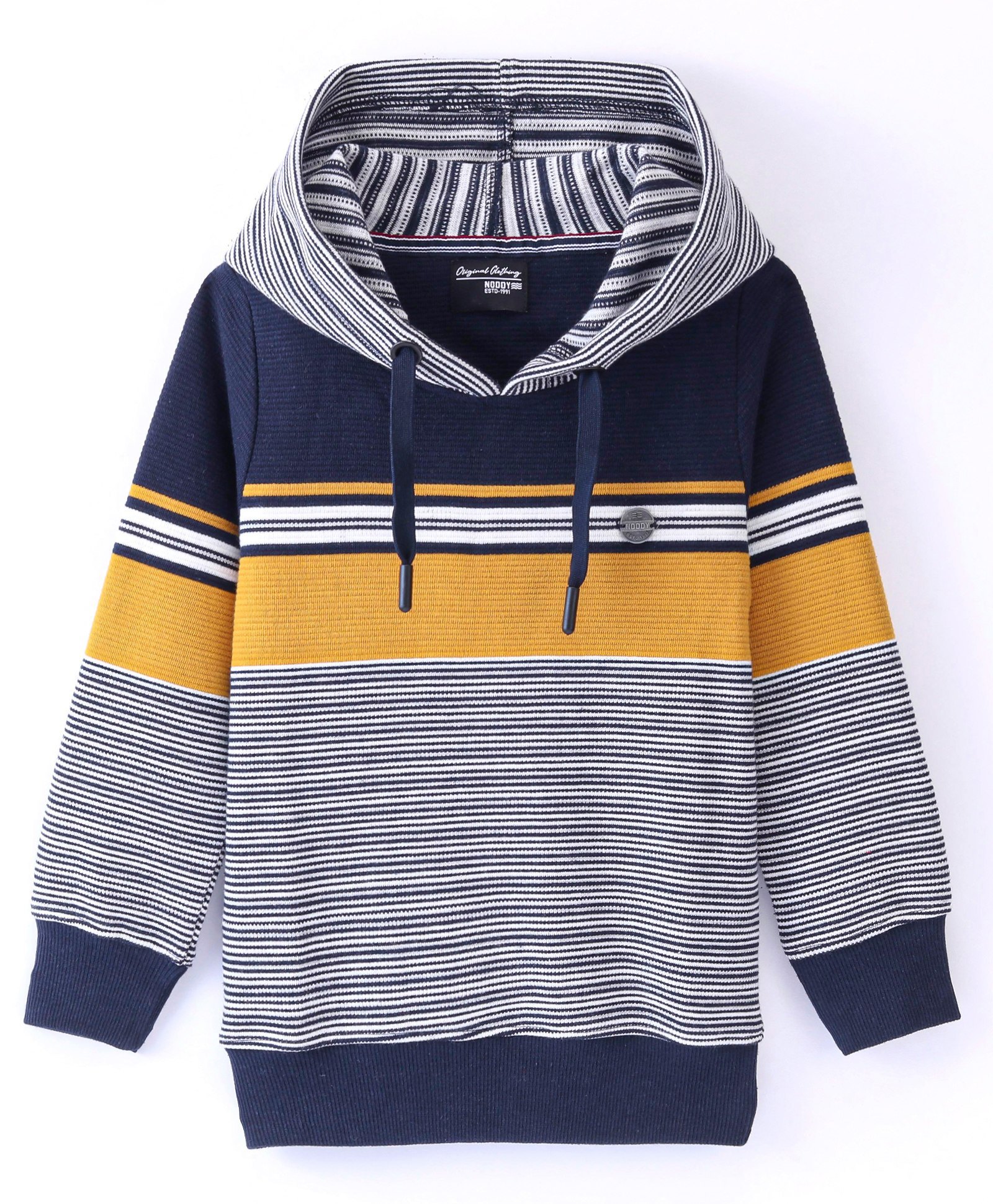 Noddy Knitted Full Sleeves Striped Sweatshirt Hoodie - Navy-picture-33