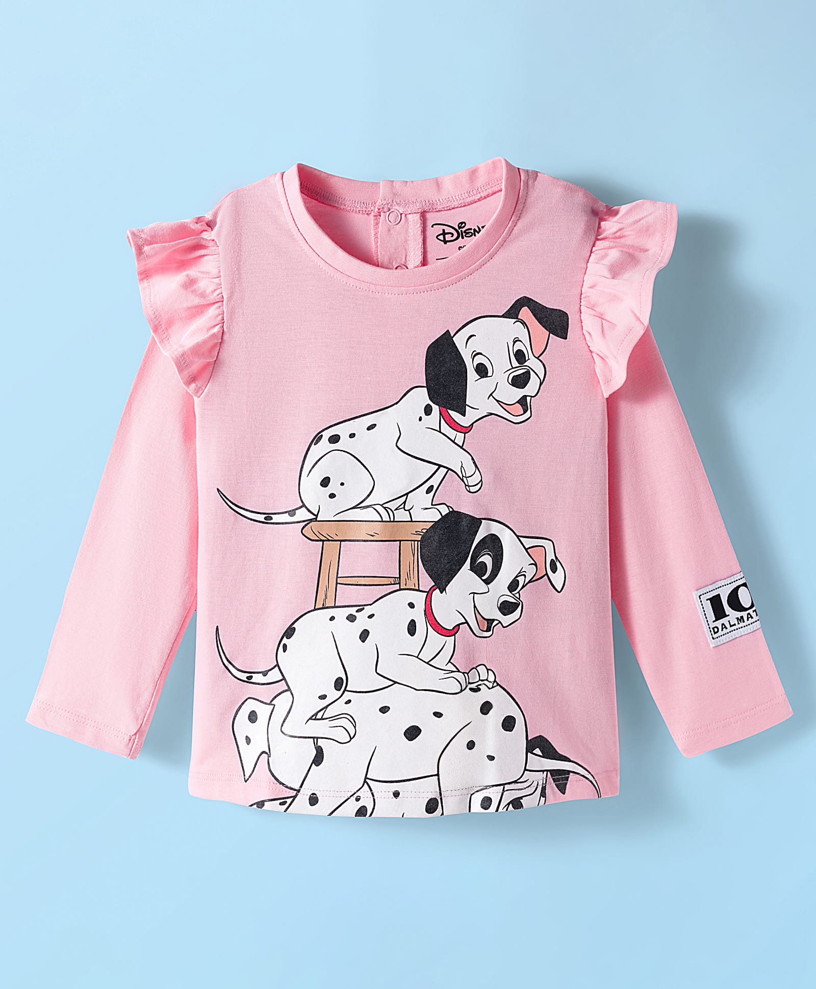 babyhug disney Pine Kids Cotton Knit Full Sleeves Top with Dalmatians Graphics & Frill Detailing - Pink-picture-25