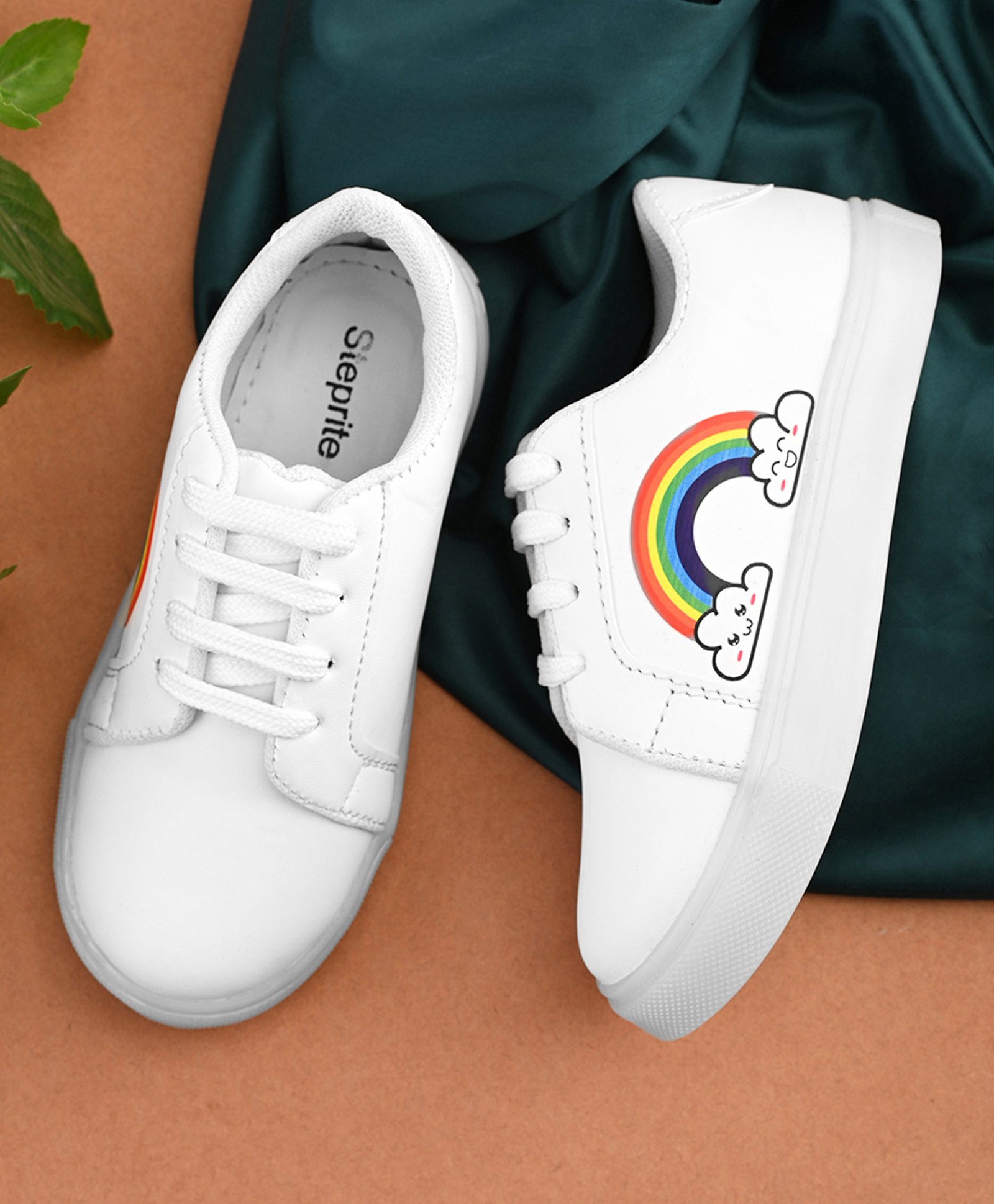 Steprite Rainbow Designed Lace Up Sneakers - White-picture-23