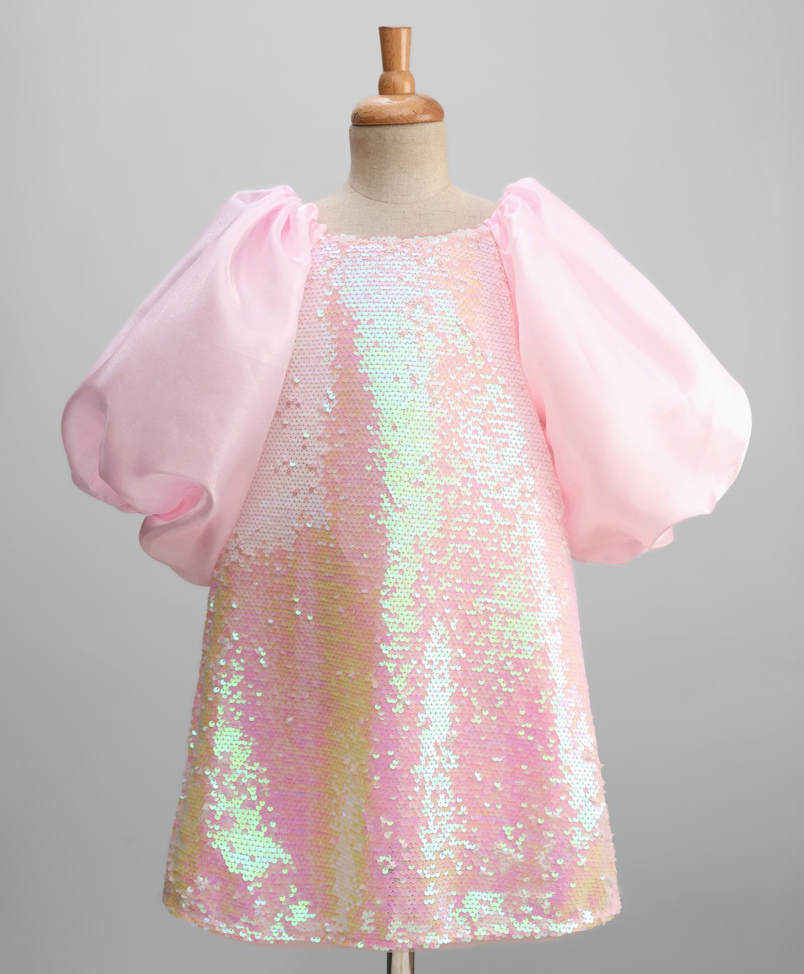 Primo Gino Woven Flounce Sleeves Party Dress With Sequin Detailing - Pink-image-26
